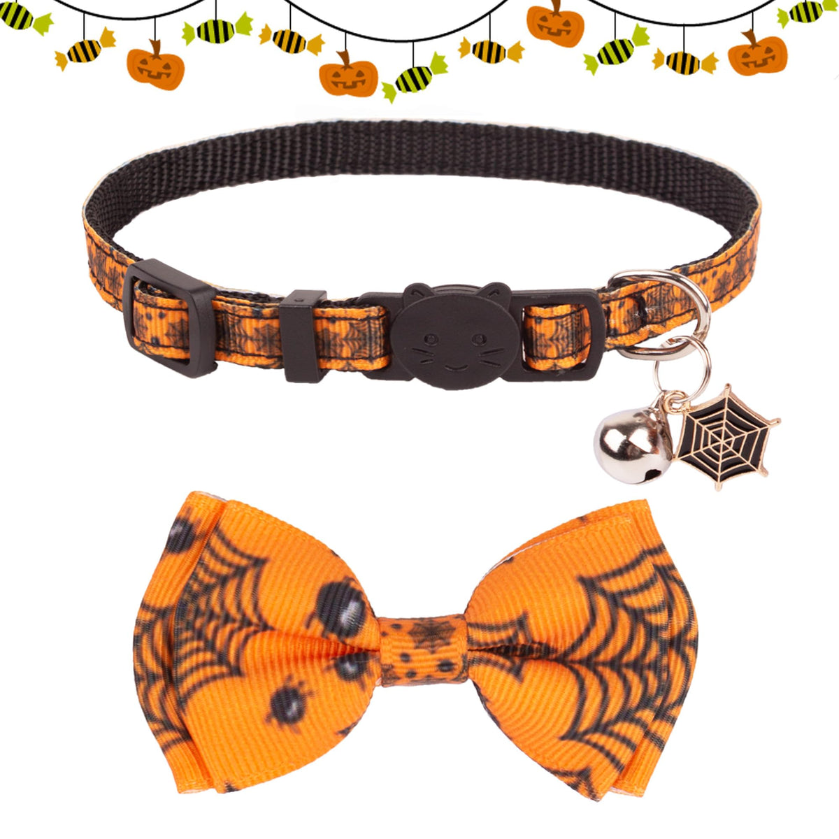 Halloween Cat Collar with Bow Bell T6989