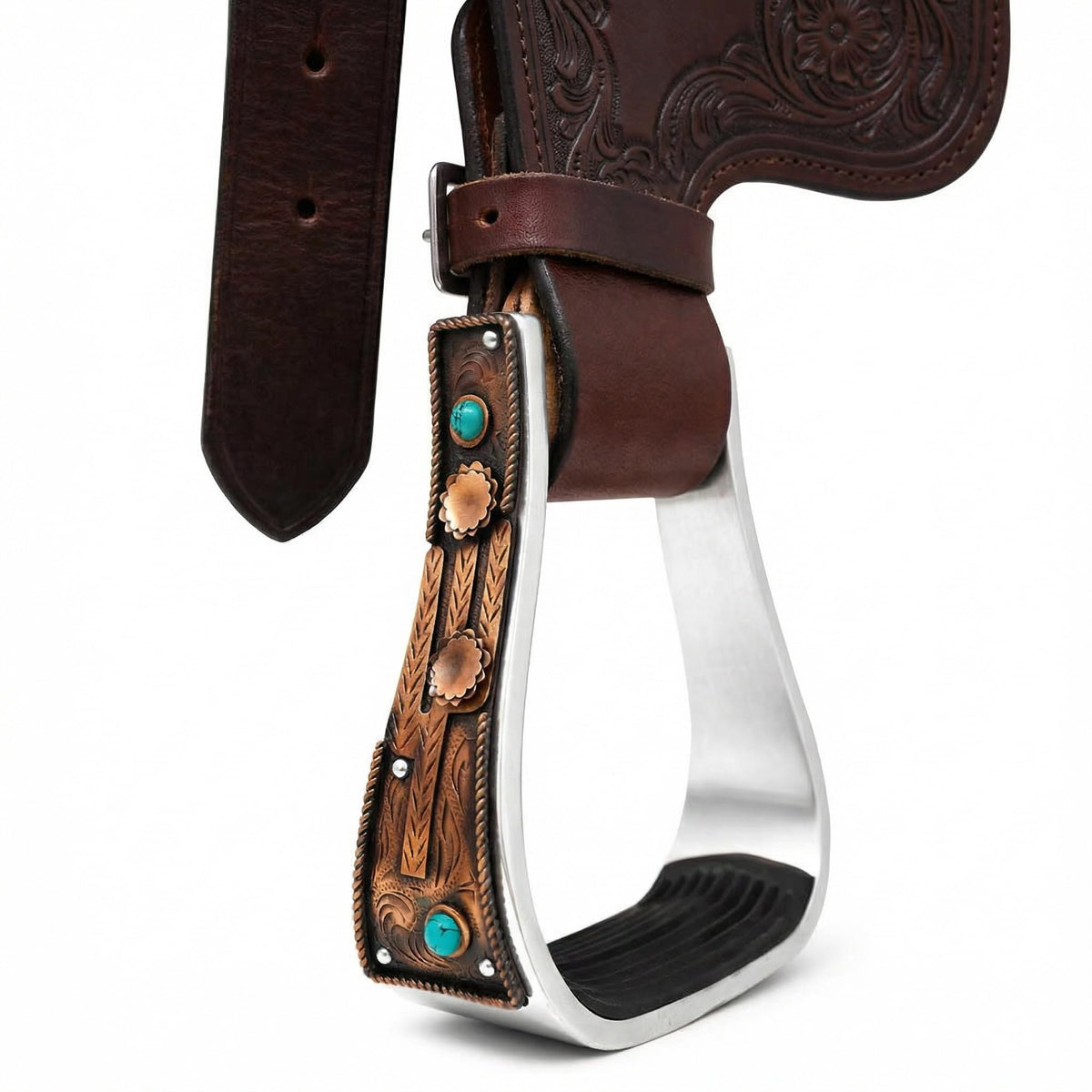 Aluminum Antique Copper Engraved Western Saddle Stirrups R402816