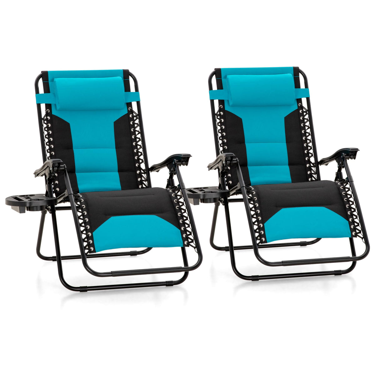 Zero Gravity Chair Set of 2 Folding Patio Lounge Recliner with Pillows Cup Holder G262
