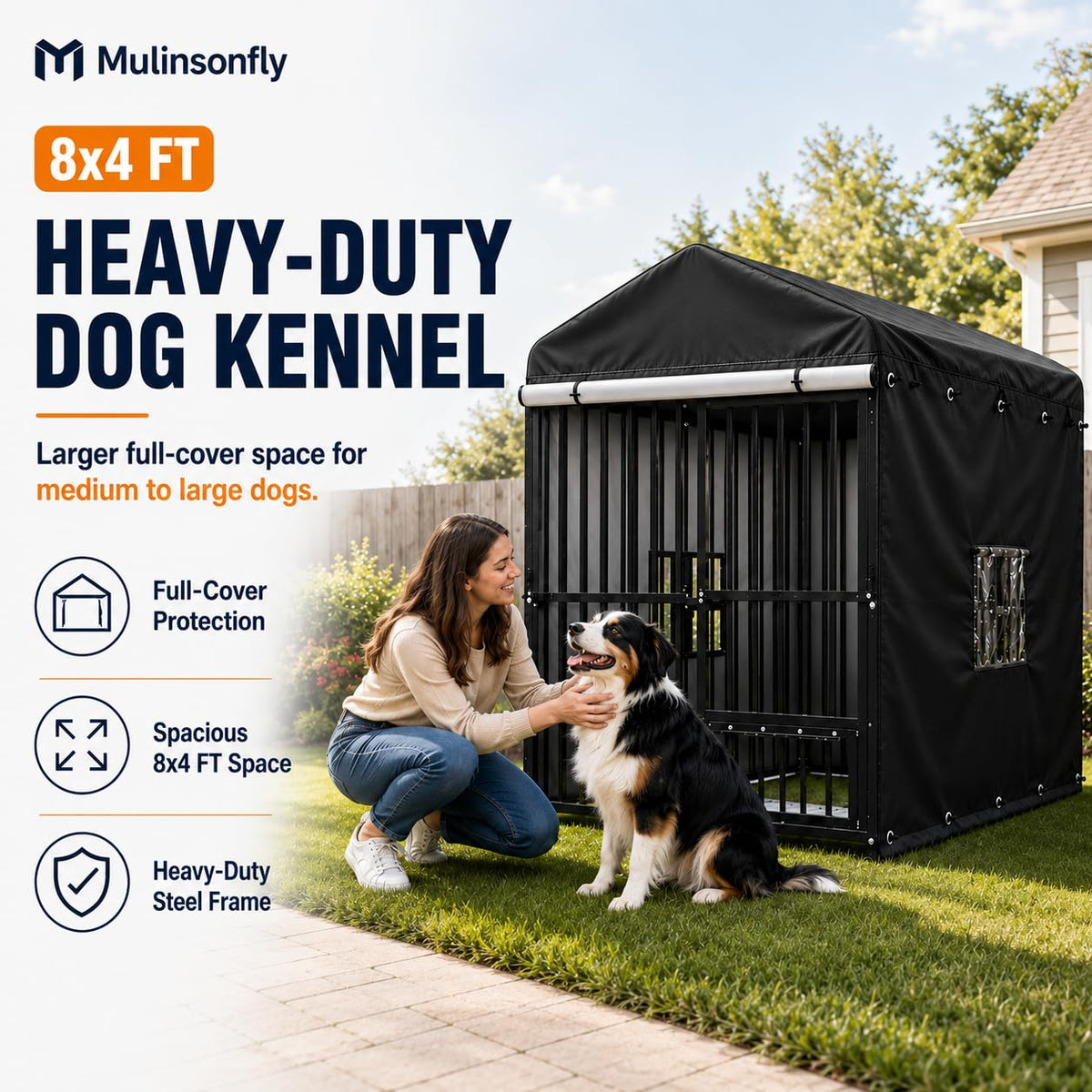 Heavy Duty Outdoor Dog Kennel with Cover J80865