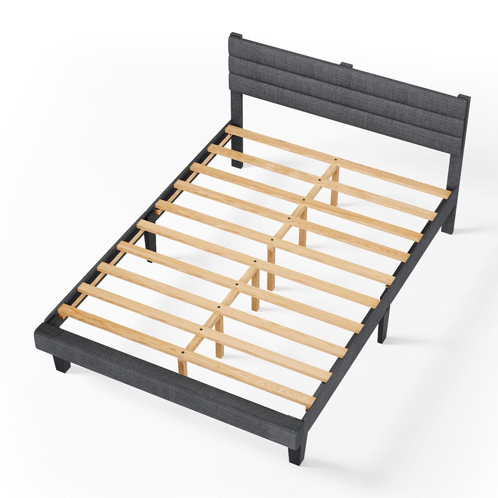 Queen Size Linen Fabric Upholstered Platform Bed Frame I895