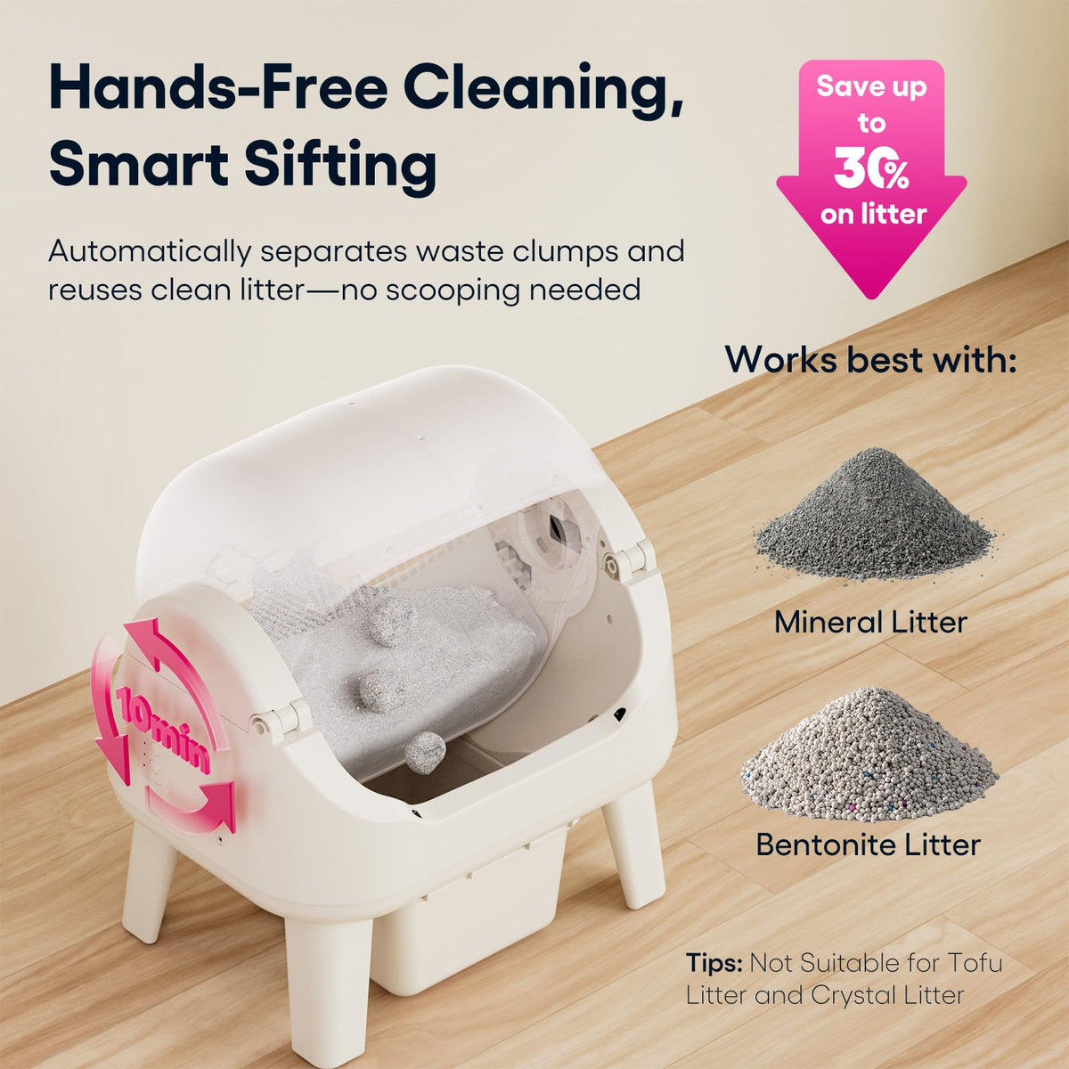 Self Cleaning Open Top Automatic Cat Litter Box Pink X79942