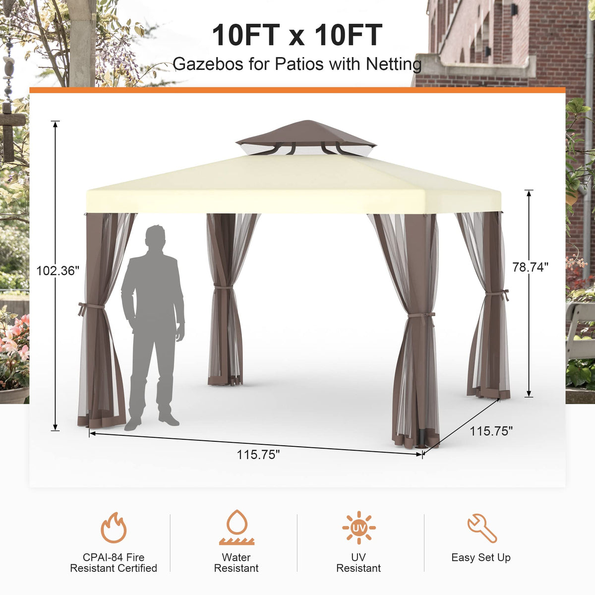 10'x10' Waterproof UV-Resistant 2-Tier Canopy Tent with Mosquito Netting W7439