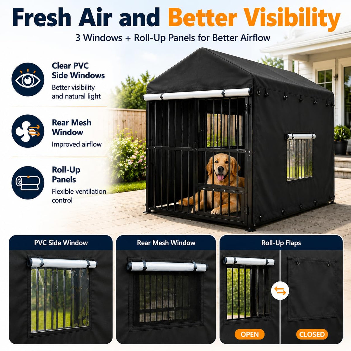 Heavy Duty Outdoor Dog Kennel with Cover J80865