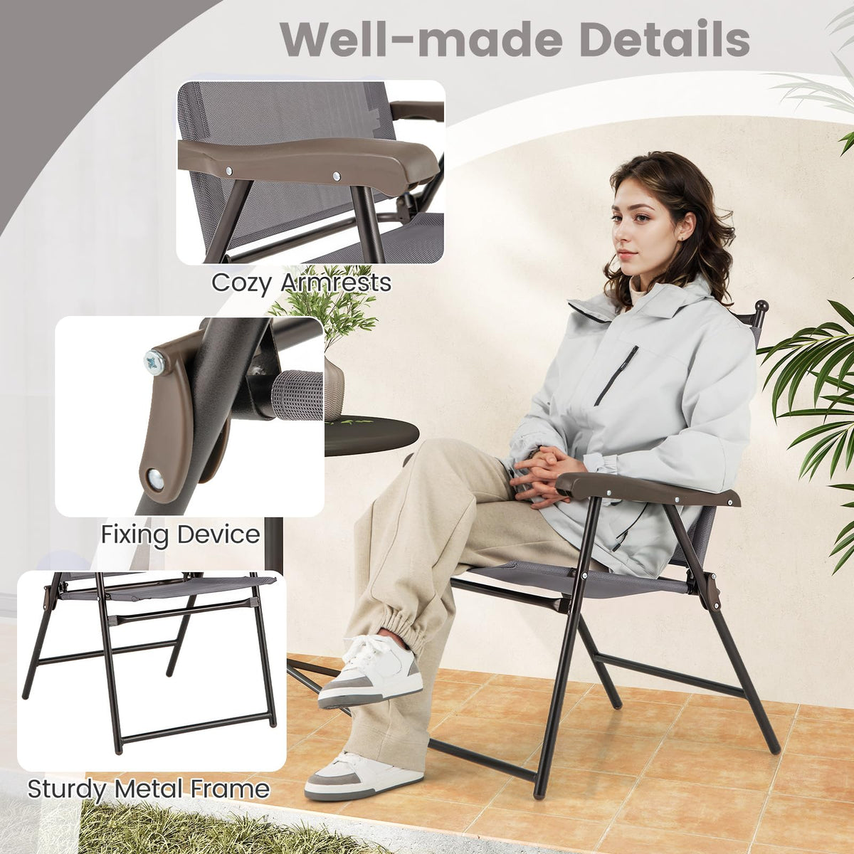 Set of 2 Grey Patio Folding Chairs B518