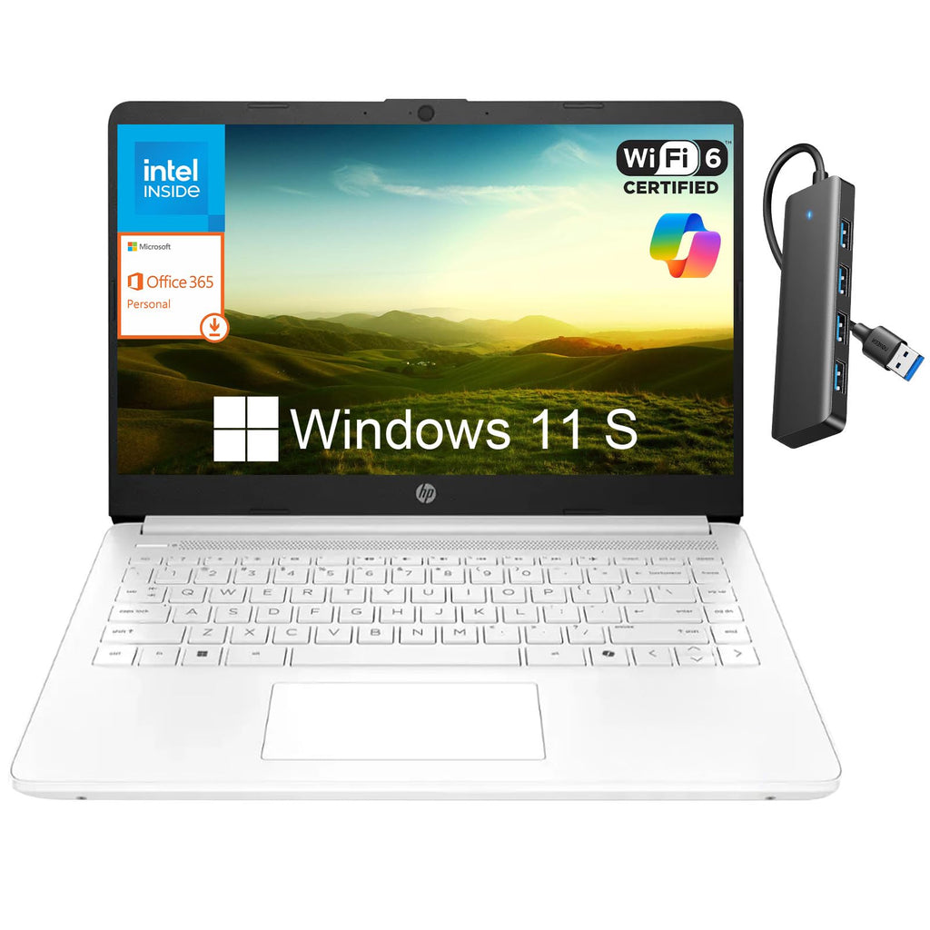 14 Inch Laptop, Intel Celeron N4500, 4GB RAM, 128GB Storage, Windows 11 S, Snowflake White E9515
