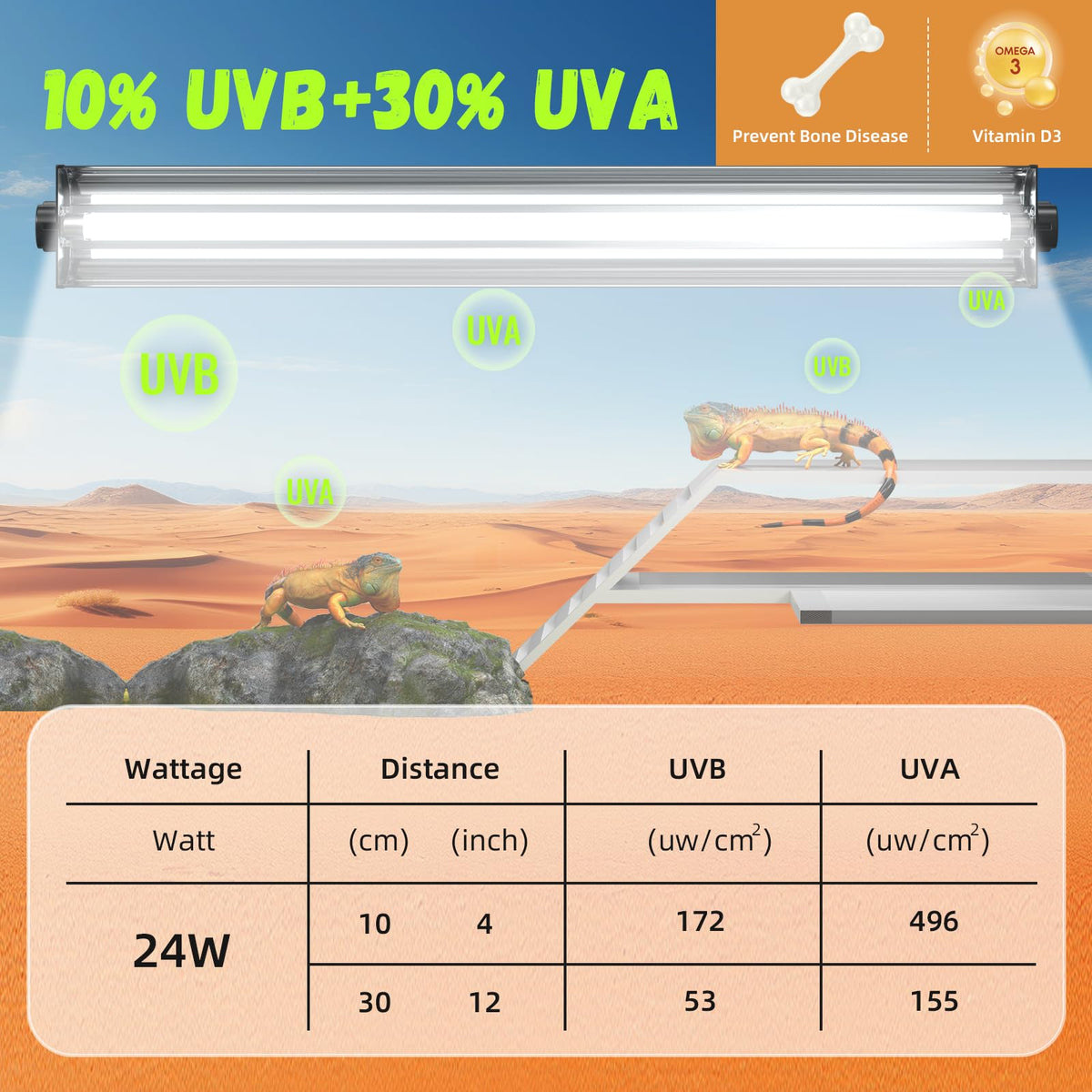 24W 10.0 T5 UVB Reptile Light Fixture Combo Kit 22inch Terrarium Hood A48555