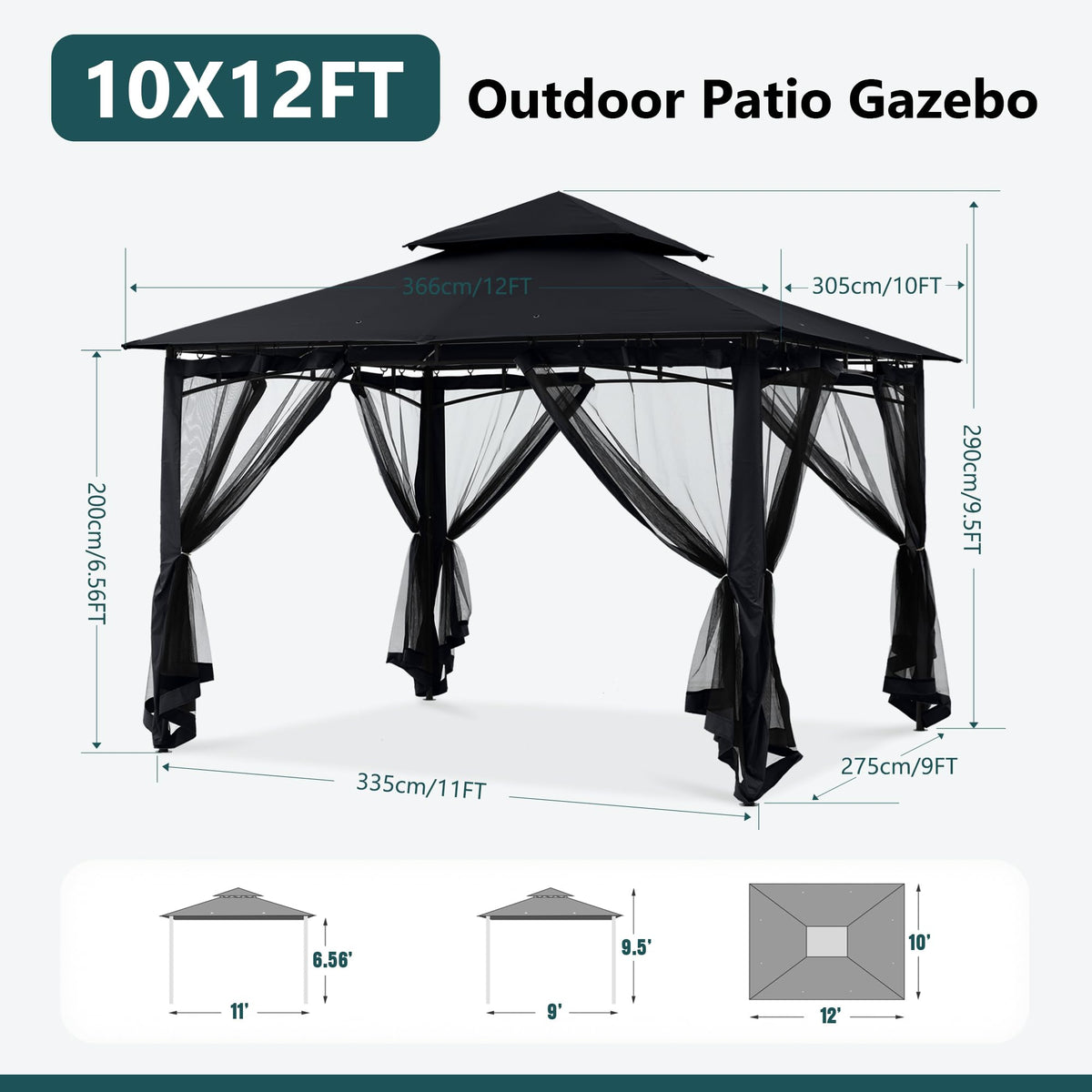 10x12 ft Heavy Duty Patio Gazebo with Netting Walls J29682