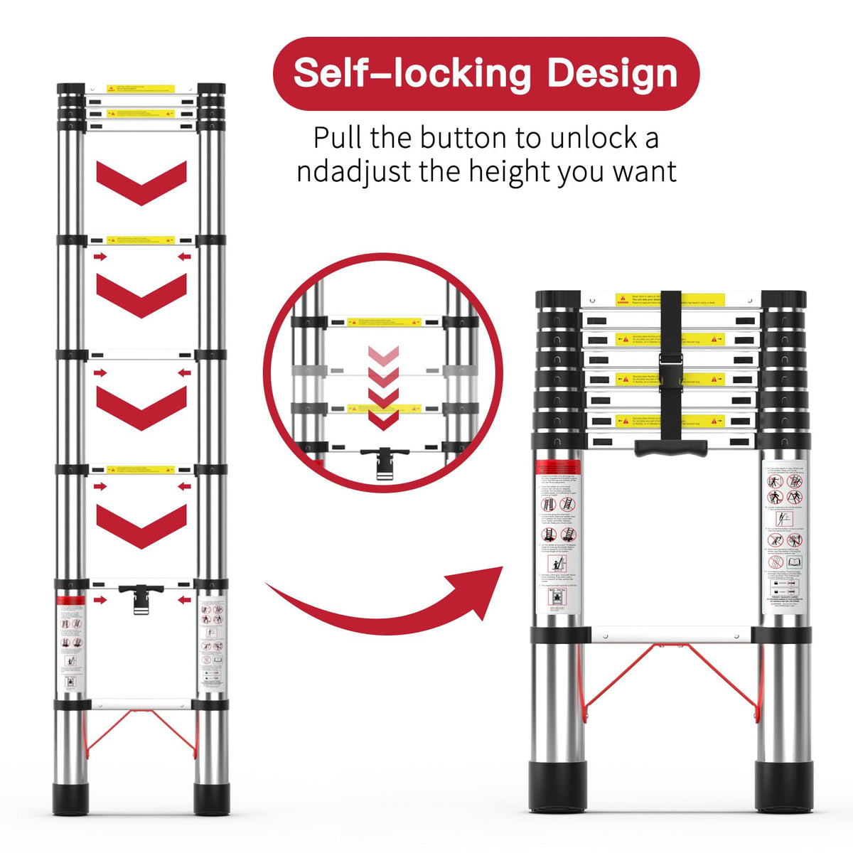 8.5 FT Aluminum Telescoping Ladder 330 lbs Capacity K691735