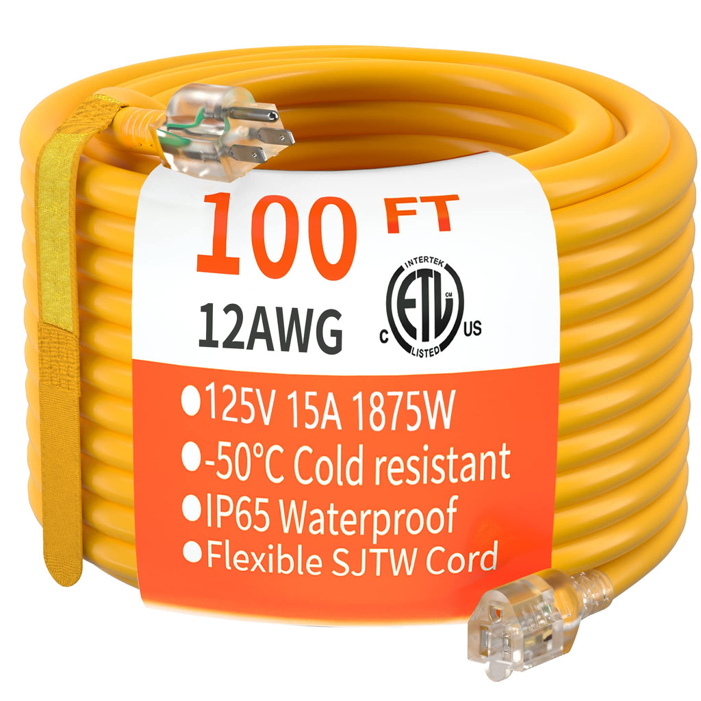 100 FT 12/3 Gauge Heavy Duty Outdoor Extension Cord Waterproof D18452