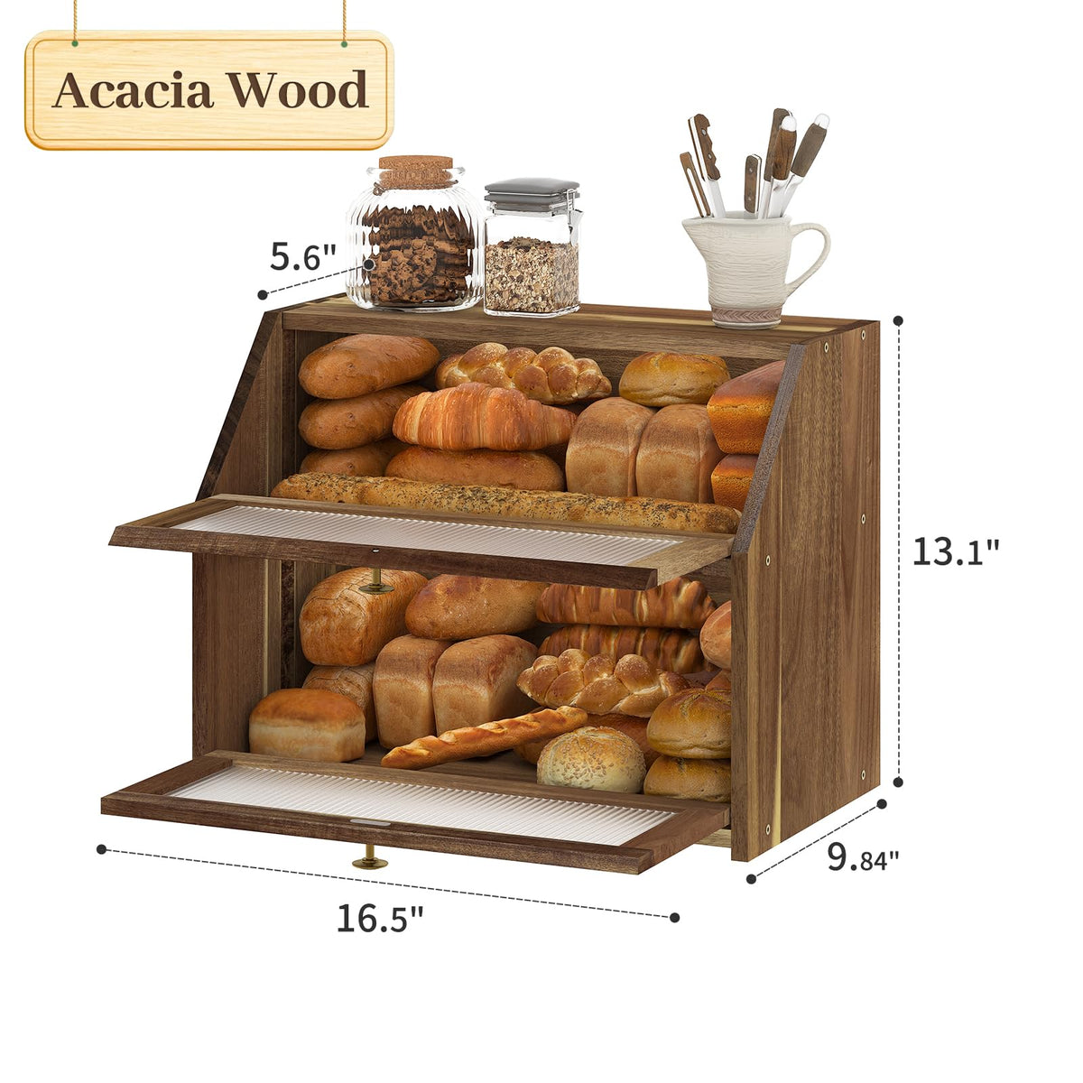 Acacia Wood 2 Layer Bread Box U28433