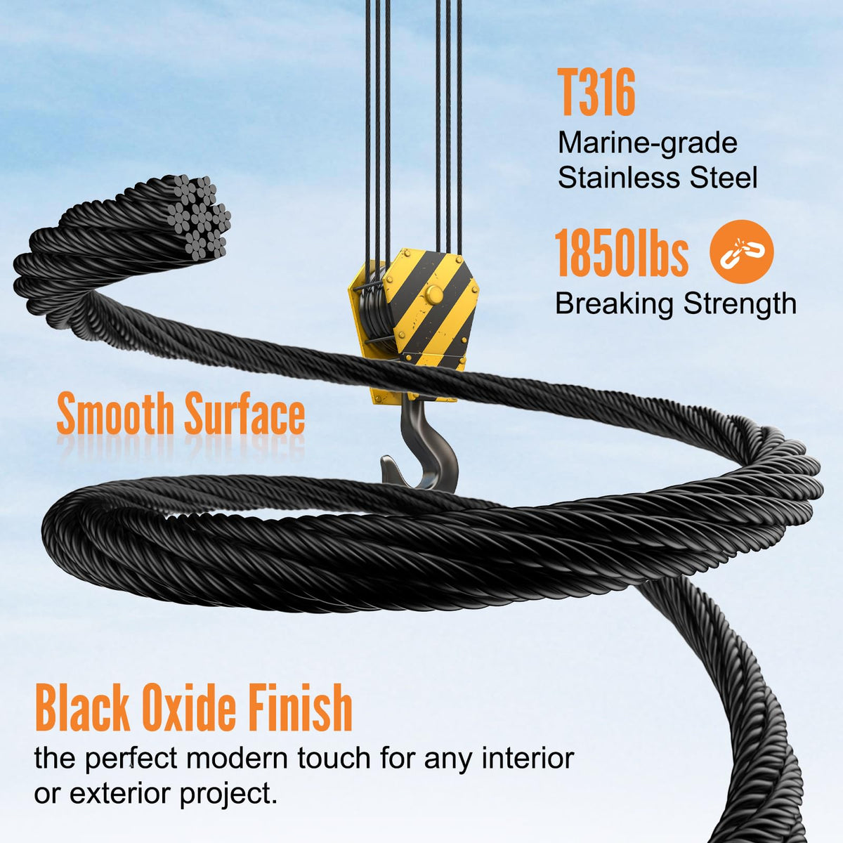 1000FT 1/8" Black Stainless Steel Cable with Cutter Y409427