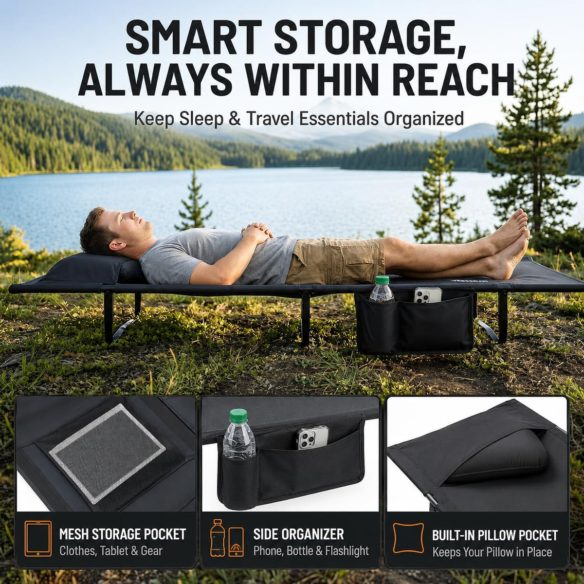 Portable Camping Cot with Pillow Pocket X126030
