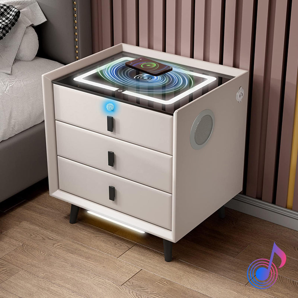 White 3 Drawer Bed End Table with Wireless Charging Q155219