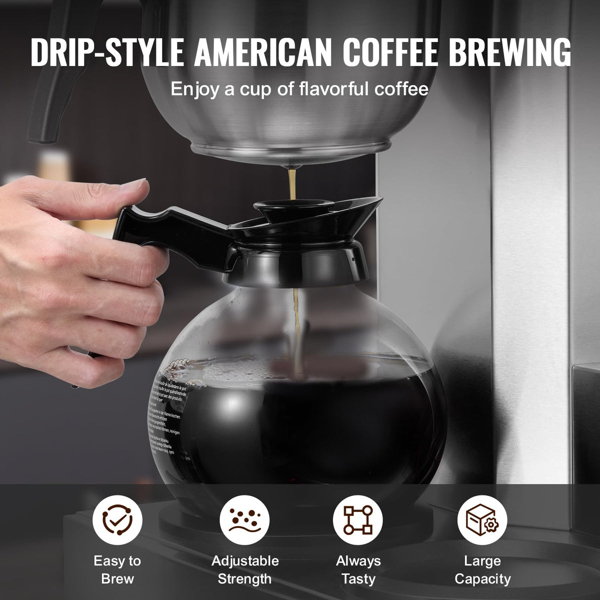 12 Cups Commercial Drip Coffee Maker with 3 Glass Carafes and Warmer Plates W856253