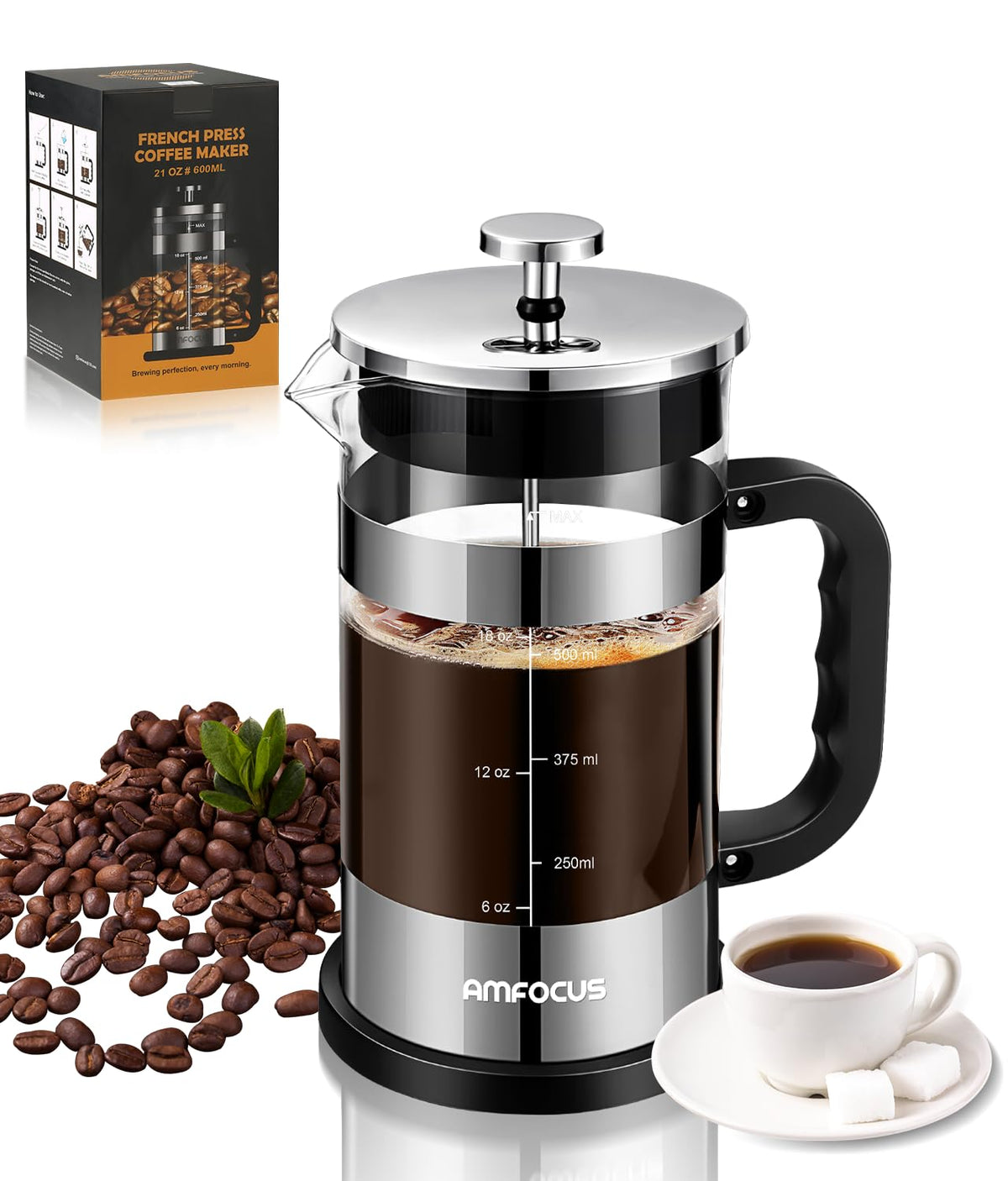 French Press Coffee Maker 21OZ Borosilicate Glass W75914