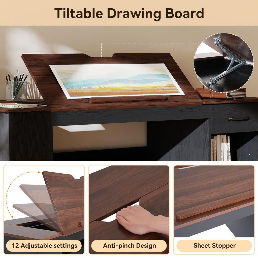 55.1" Black Drafting Table L76841