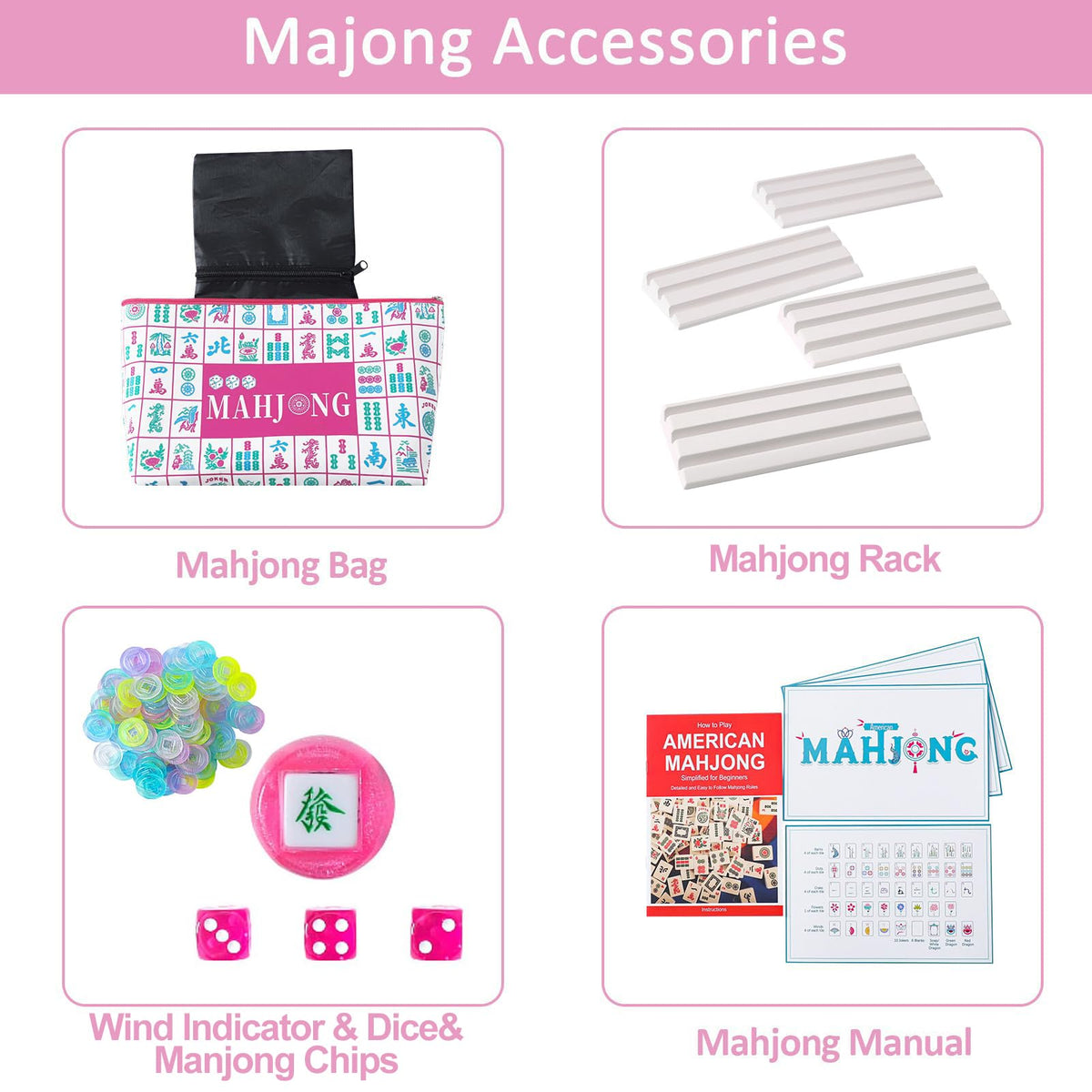 160 Printed American Mahjong Tile Set with 4 Racks & Carrying Bag Z4944