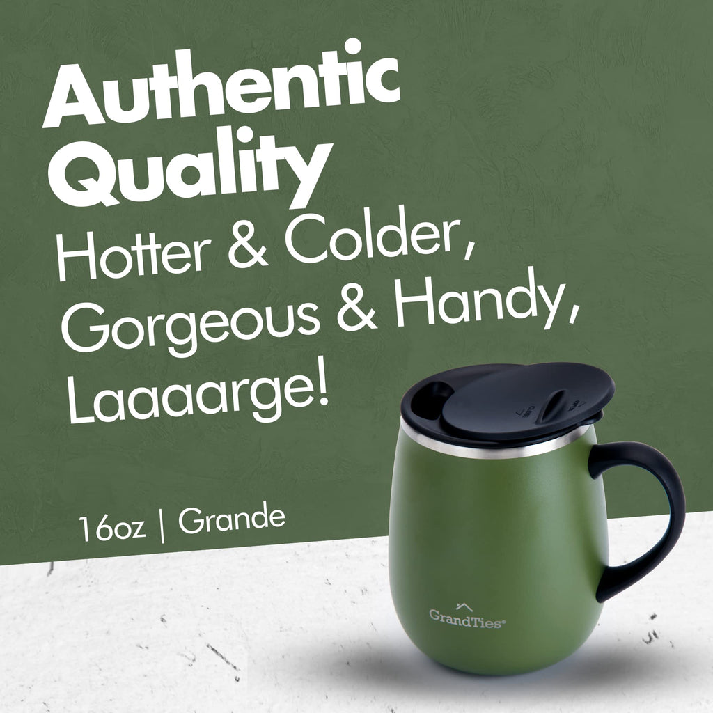 16 oz Insulated Stainless Steel Coffee Mug 2-Pack with Handle & Sliding Lid B249