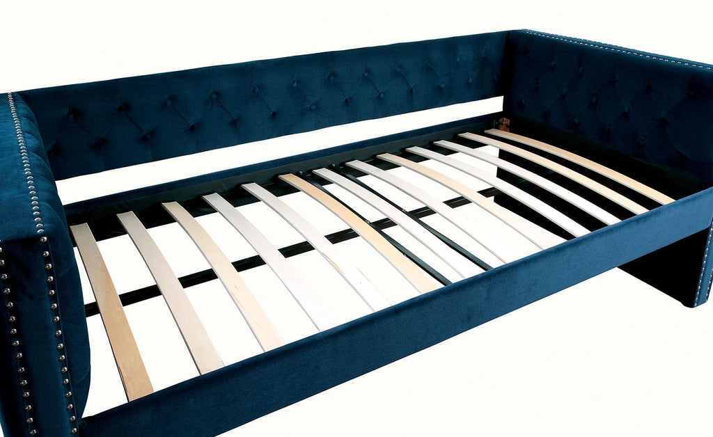 Navy Daybed with Trundle Button Tufted Upholstery Y678