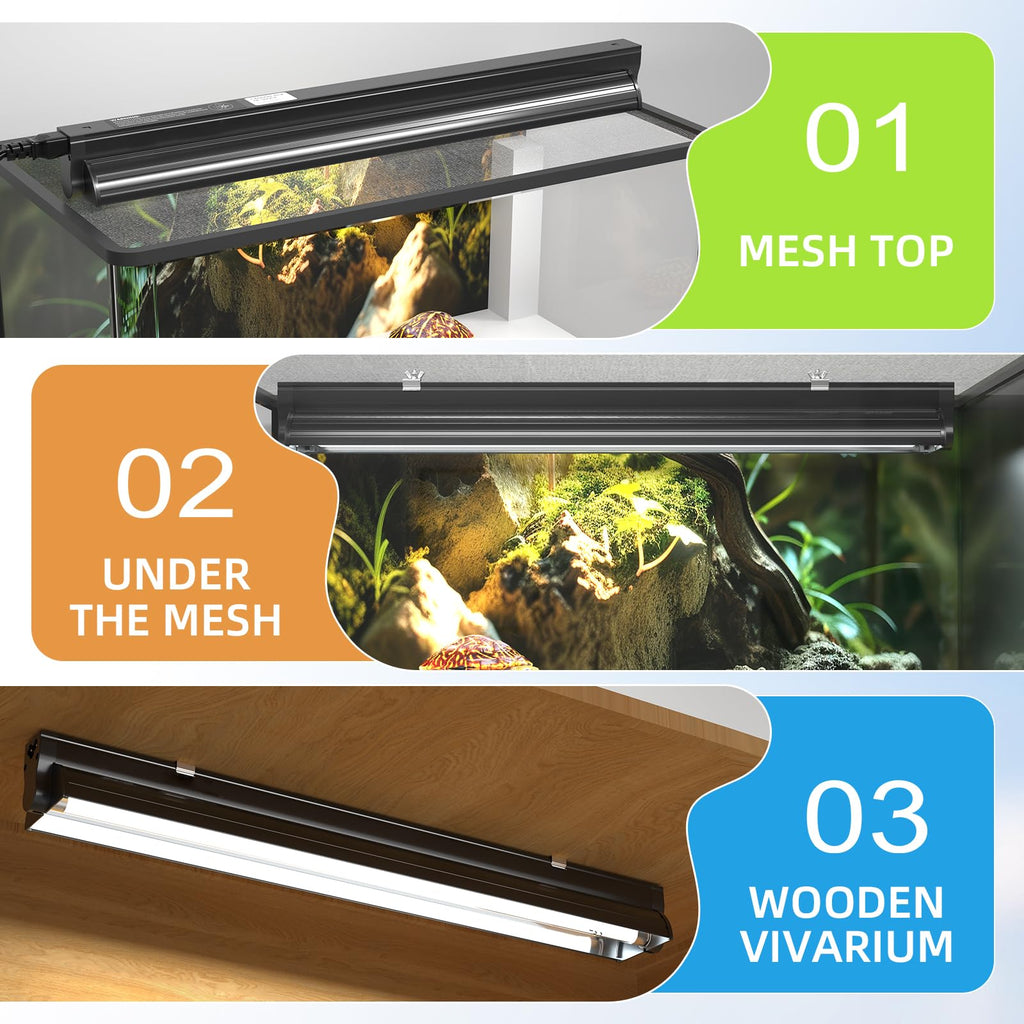 24W 10.0 T5 UVB Reptile Light Fixture Combo Kit 22inch Terrarium Hood A48555