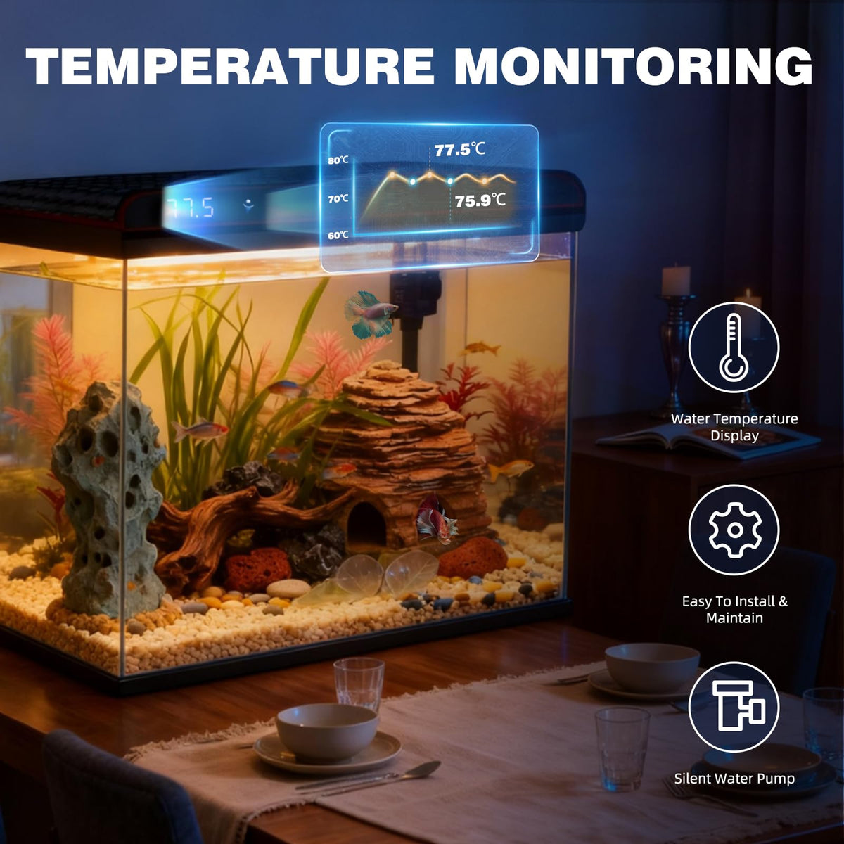 20 Gallon Glass Fish Tank Aquarium Starter Kit with LED Lights Filter Pump F84474