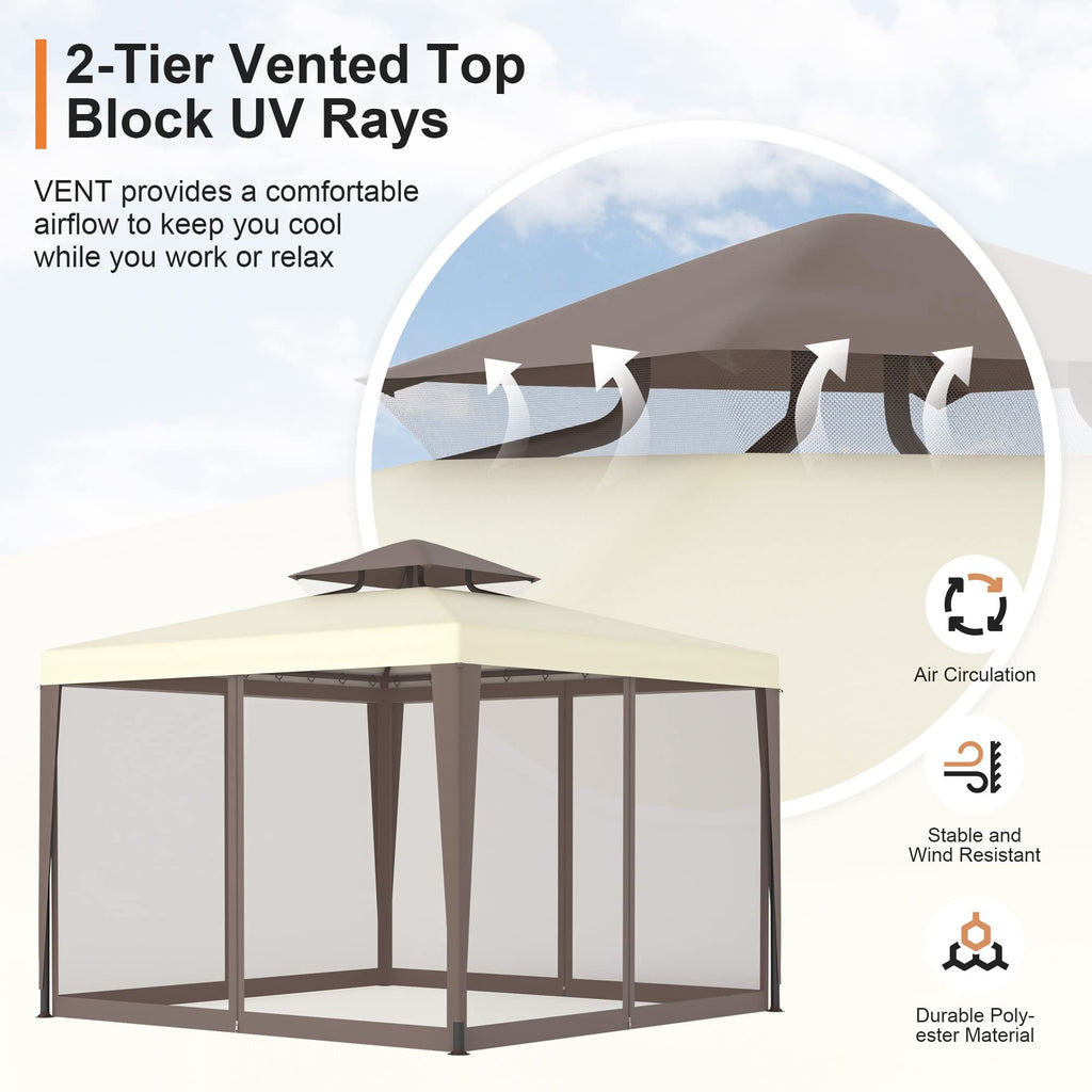 10'x10' Waterproof UV-Resistant 2-Tier Canopy Tent with Mosquito Netting W7439
