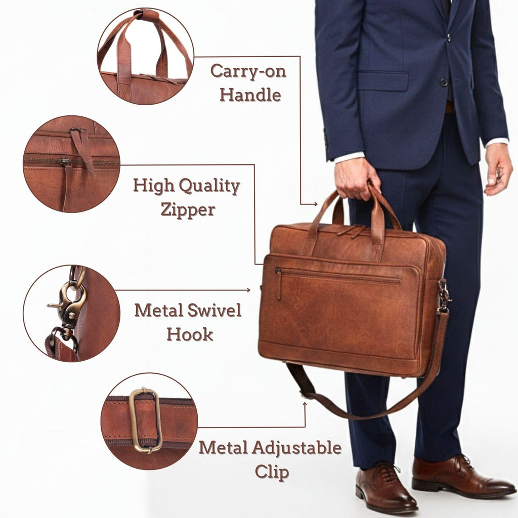 Brown 17-inch Genuine Leather Laptop Briefcase U63134