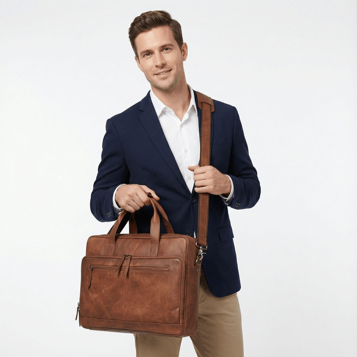 Brown 17-inch Genuine Leather Laptop Briefcase U63134