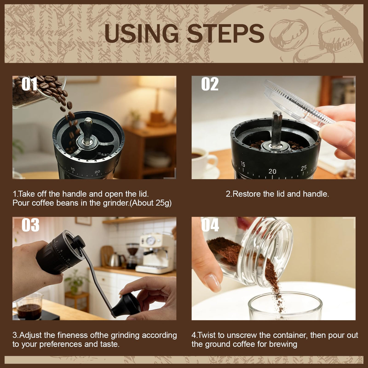Manual Coffee Grinder with 40 Adjustable Settings, 30g Capacity H866478
