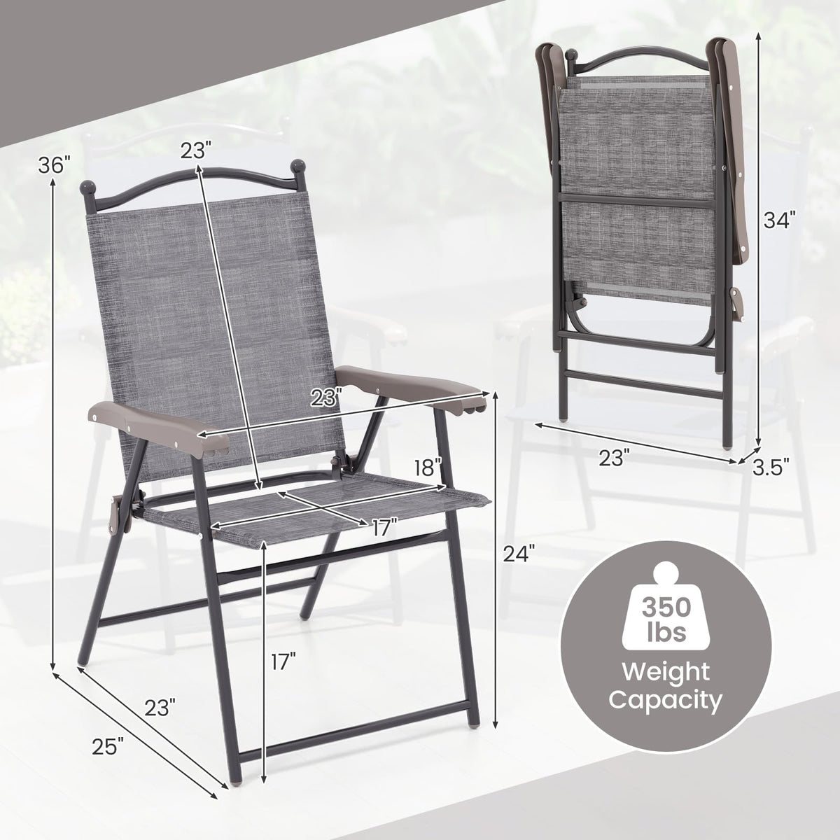 Set of 2 Grey Patio Folding Chairs B518