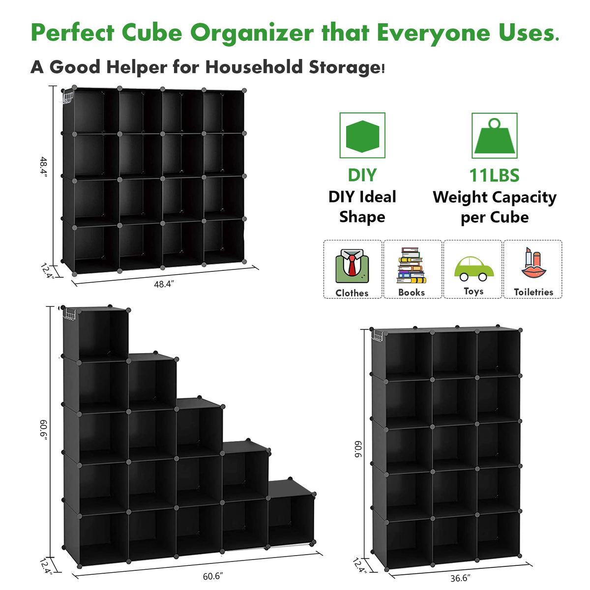 16 Cube Black Storage Organizer I45862