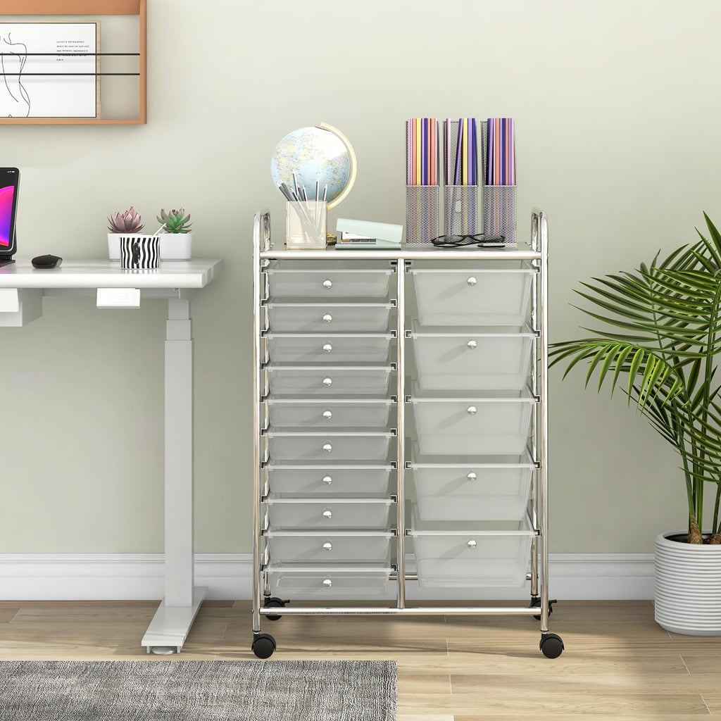 15 Drawer Rolling Storage Cart with Metal Frame Q915726