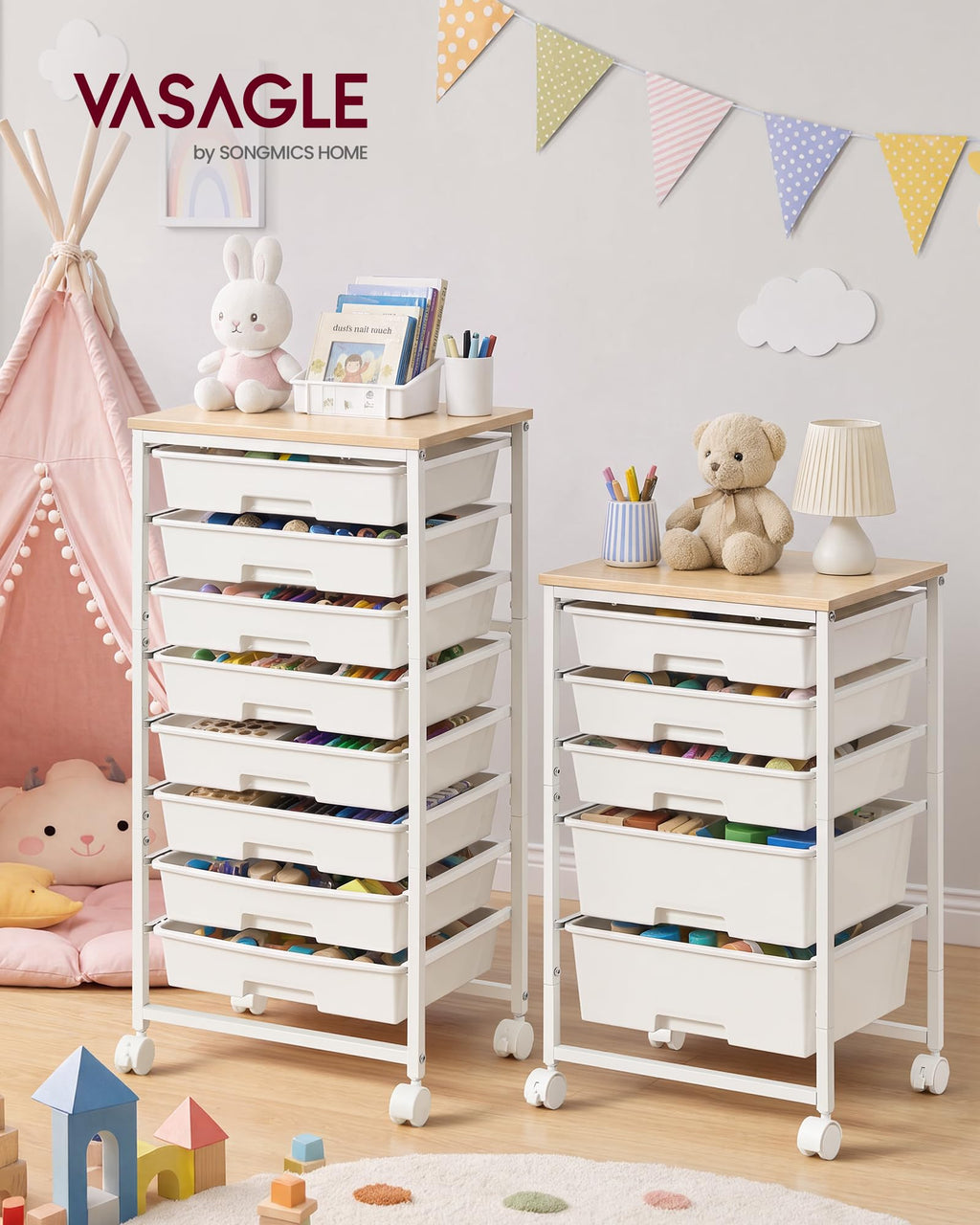 White 5 Drawers Rolling Cart L888699
