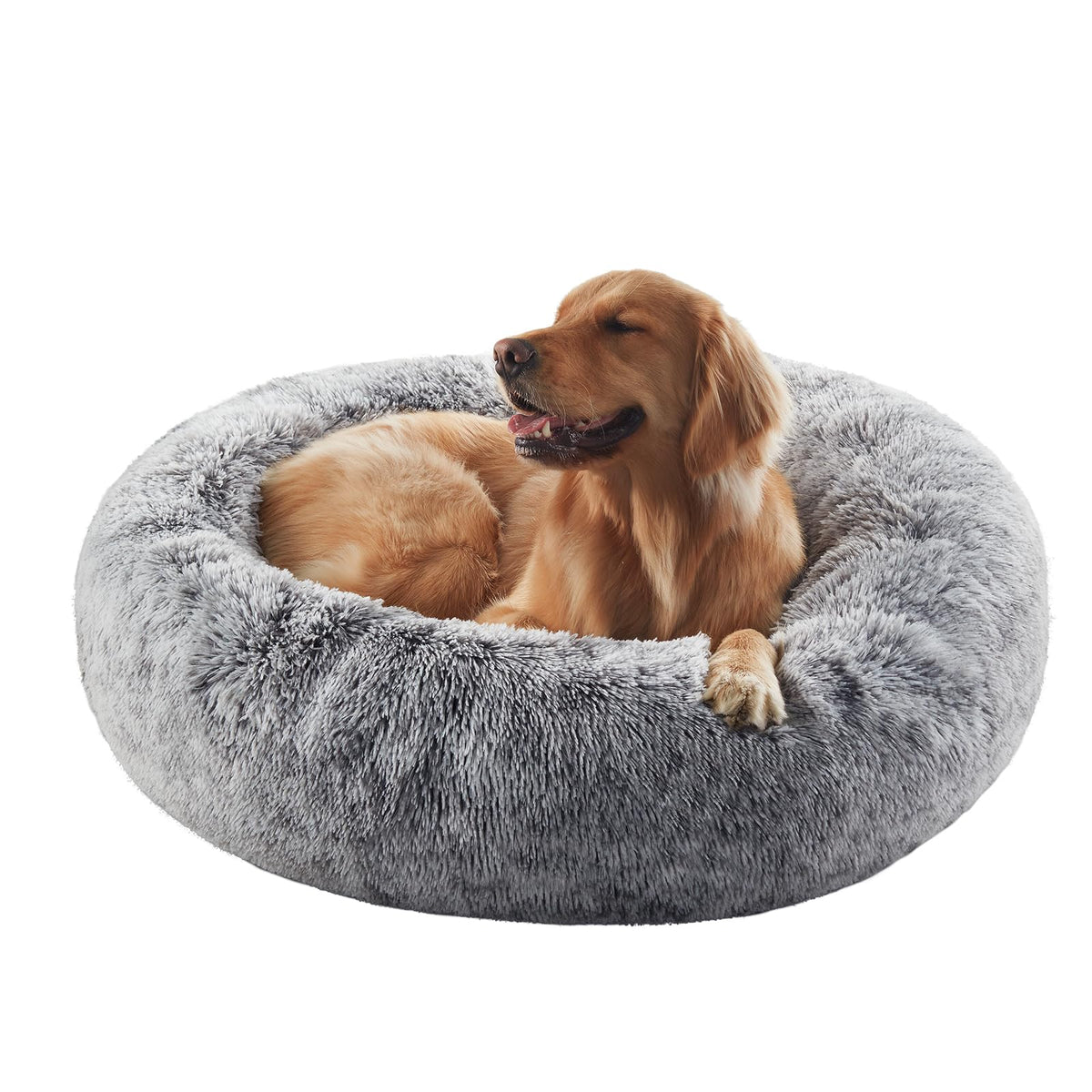 36 inches Faux Fur Fluffy Donut Dog Bed Dark Grey I104126