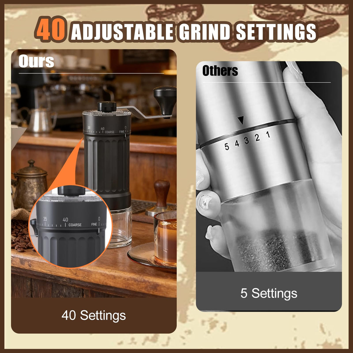Manual Coffee Grinder with 40 Adjustable Settings, 30g Capacity H866478