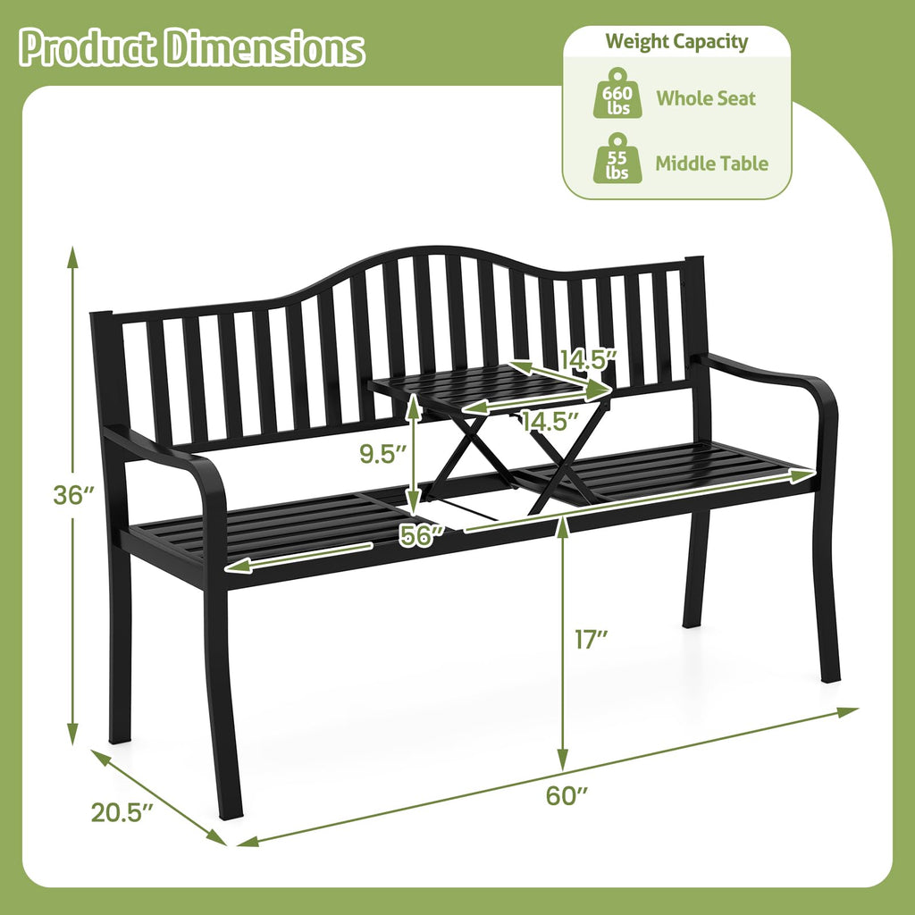 60” Metal Outdoor Garden Park Bench R83288