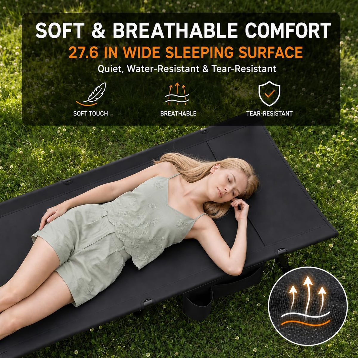 Portable Camping Cot with Pillow Pocket X126030