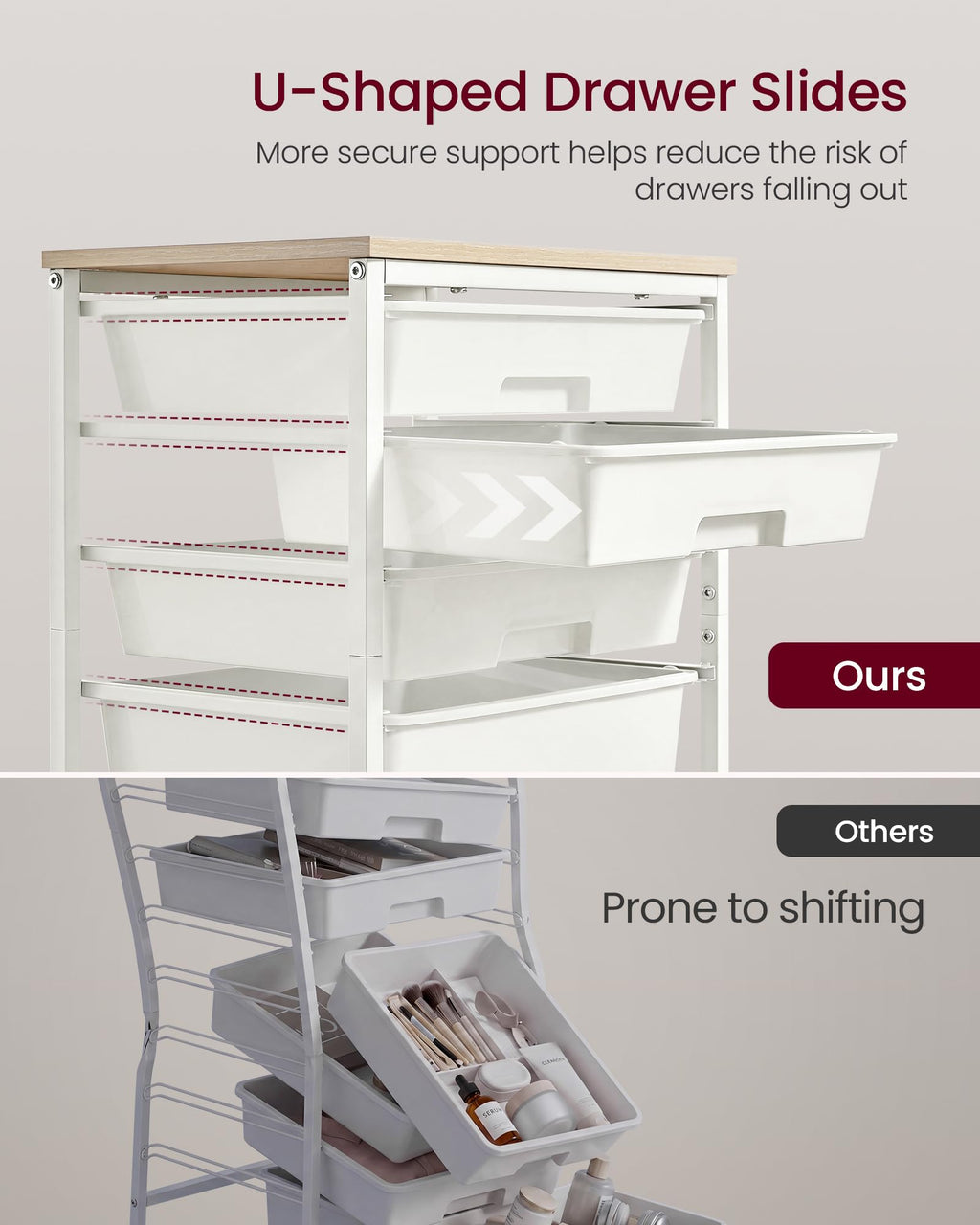 White 5 Drawers Rolling Cart L888699