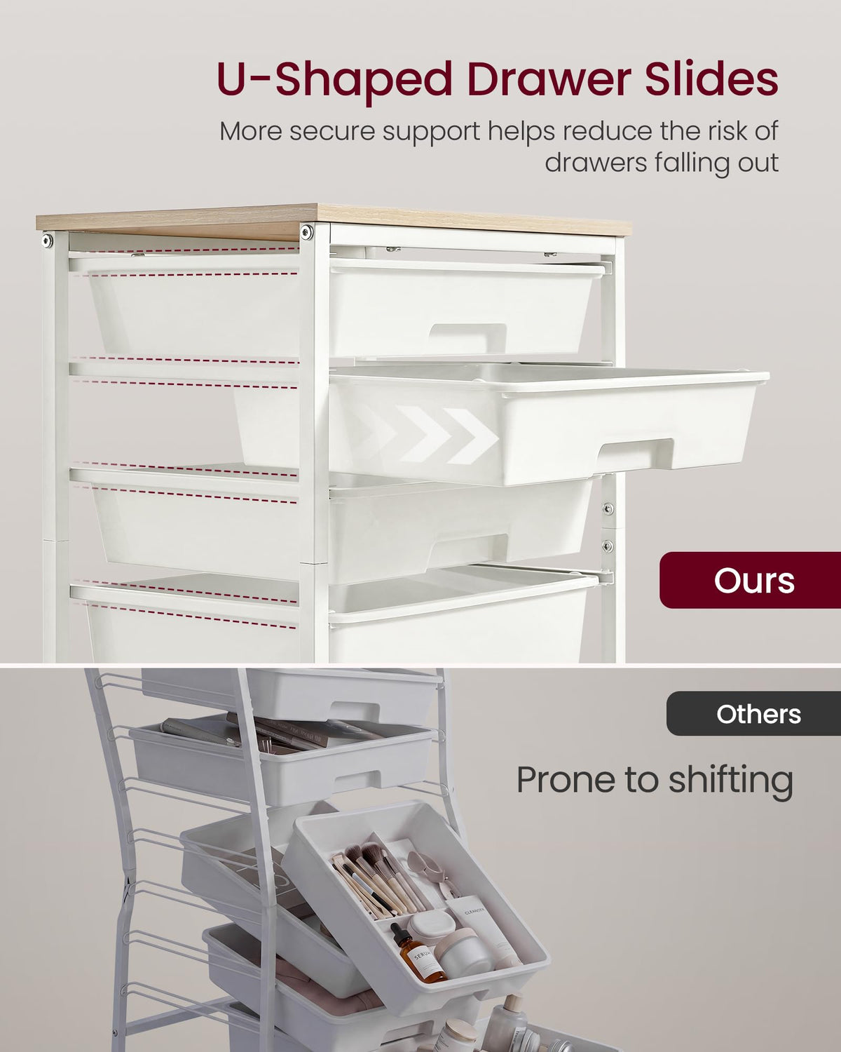 White 5 Drawers Rolling Cart L888699