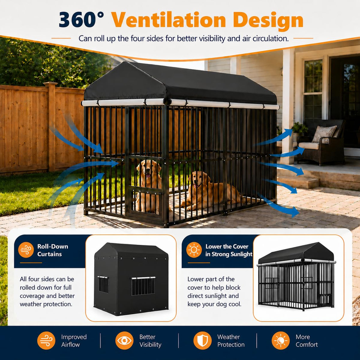 Heavy Duty Outdoor Dog Kennel with Cover J80865