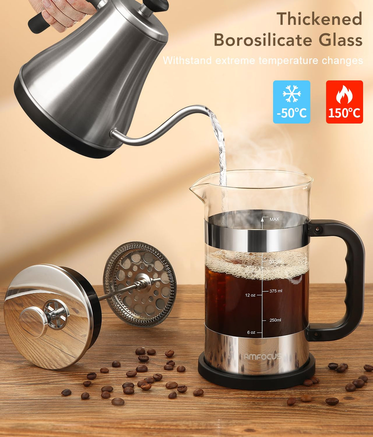 French Press Coffee Maker 21OZ Borosilicate Glass W75914