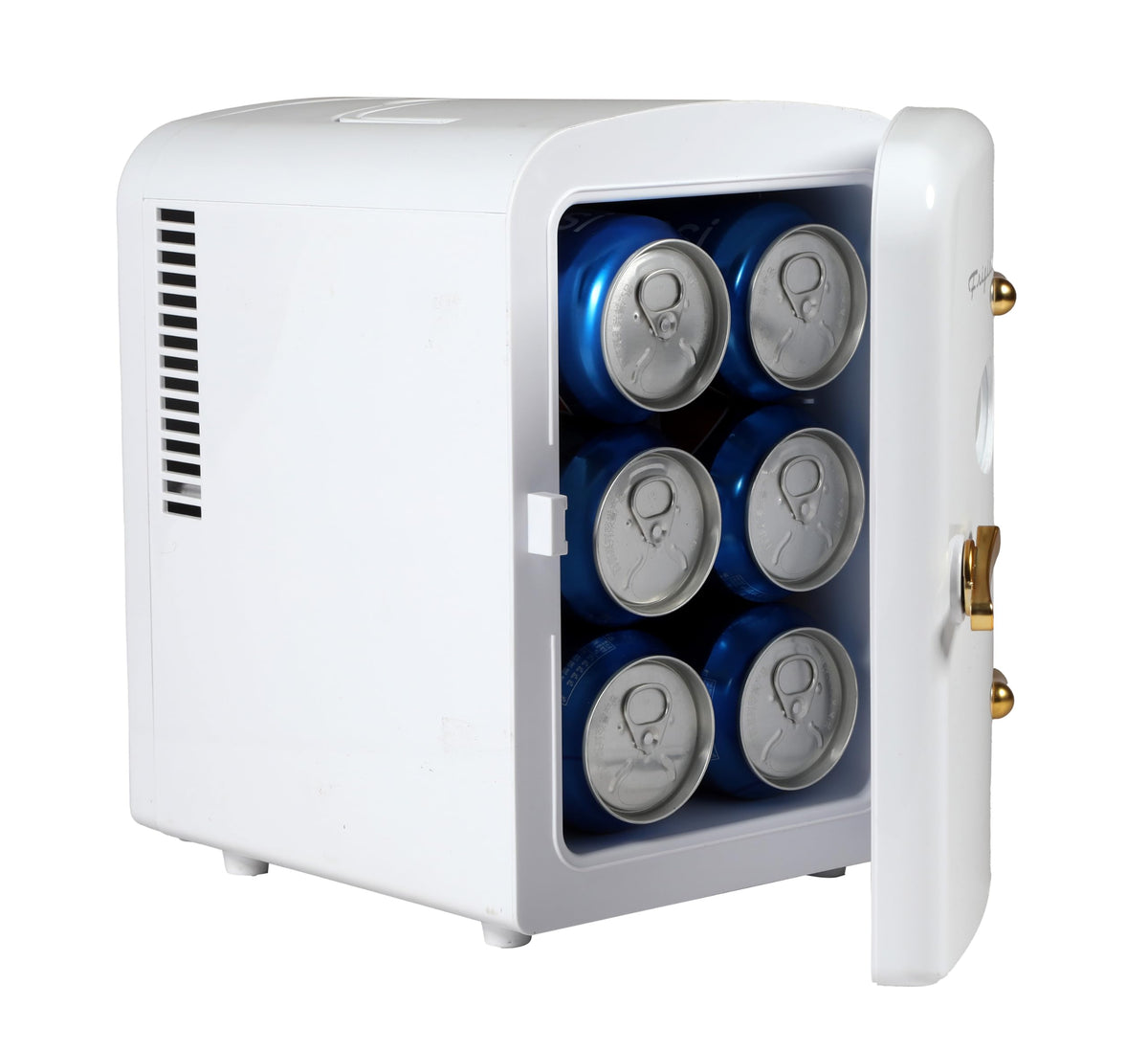 Retro Mini Personal Fridge Cooler, Holds up to 9 Cans, White Gold W7359