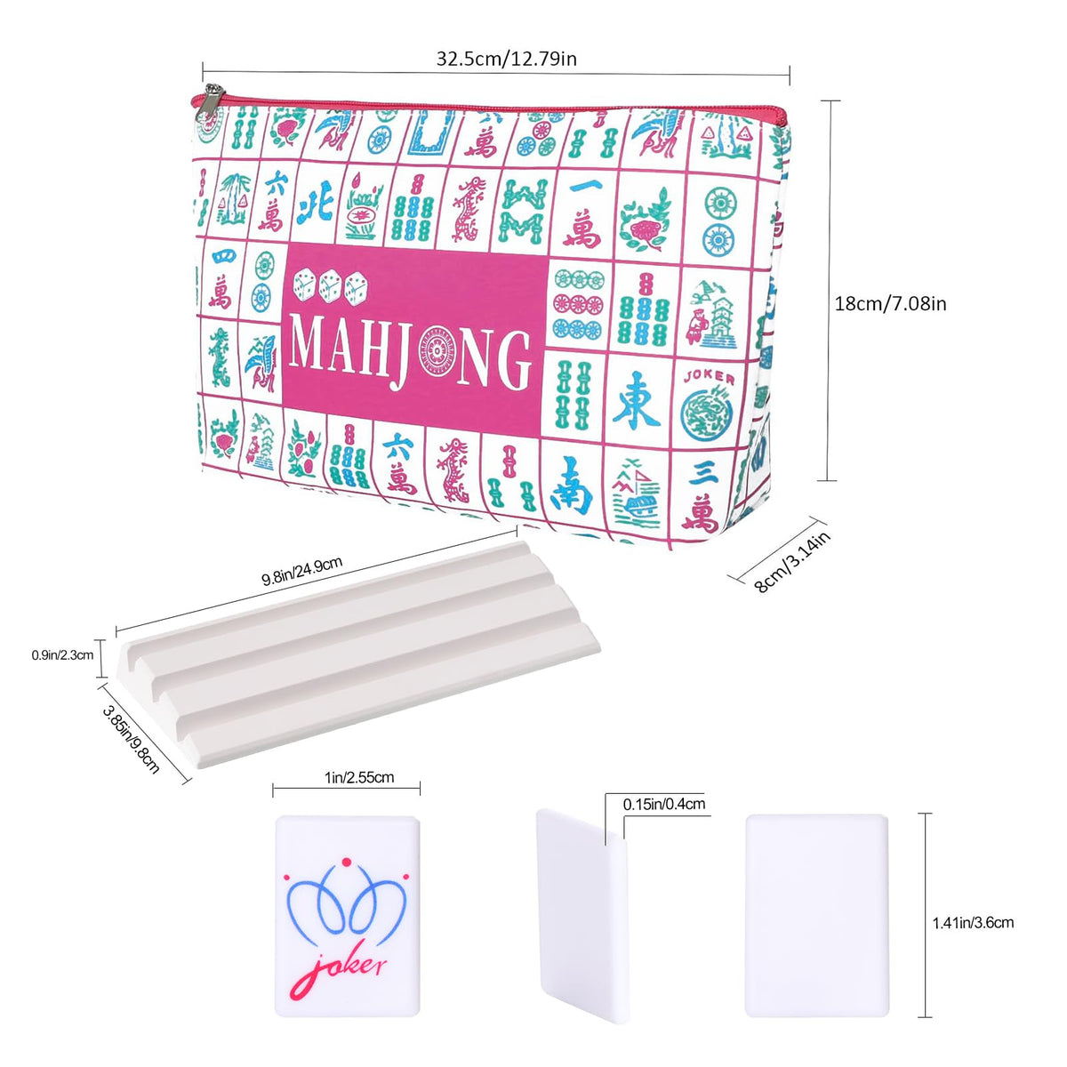 160 Printed American Mahjong Tile Set with 4 Racks & Carrying Bag Z4944