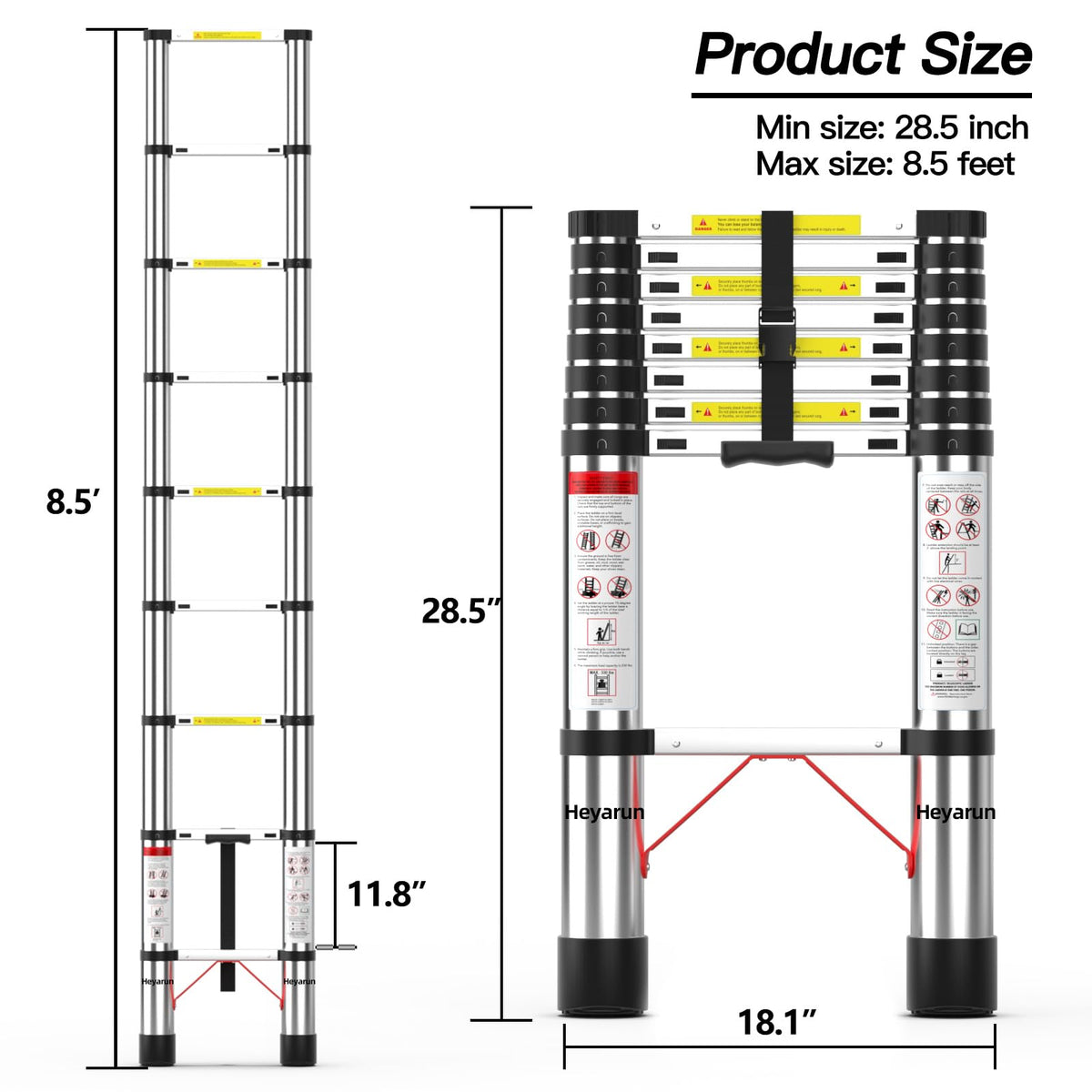 8.5 FT Aluminum Telescoping Ladder 330 lbs Capacity K691735