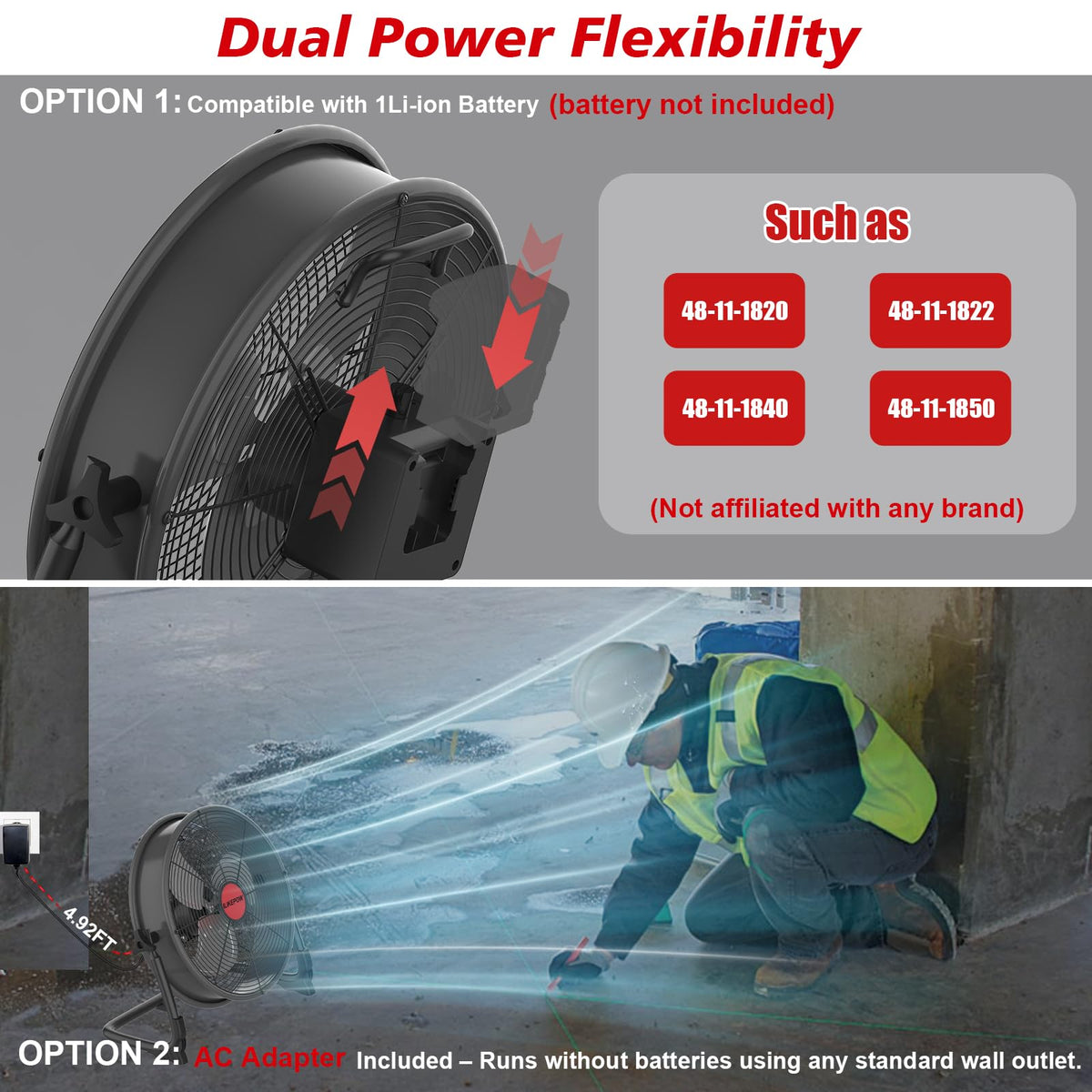 16" Battery Powered Cordless Floor Fan E7803