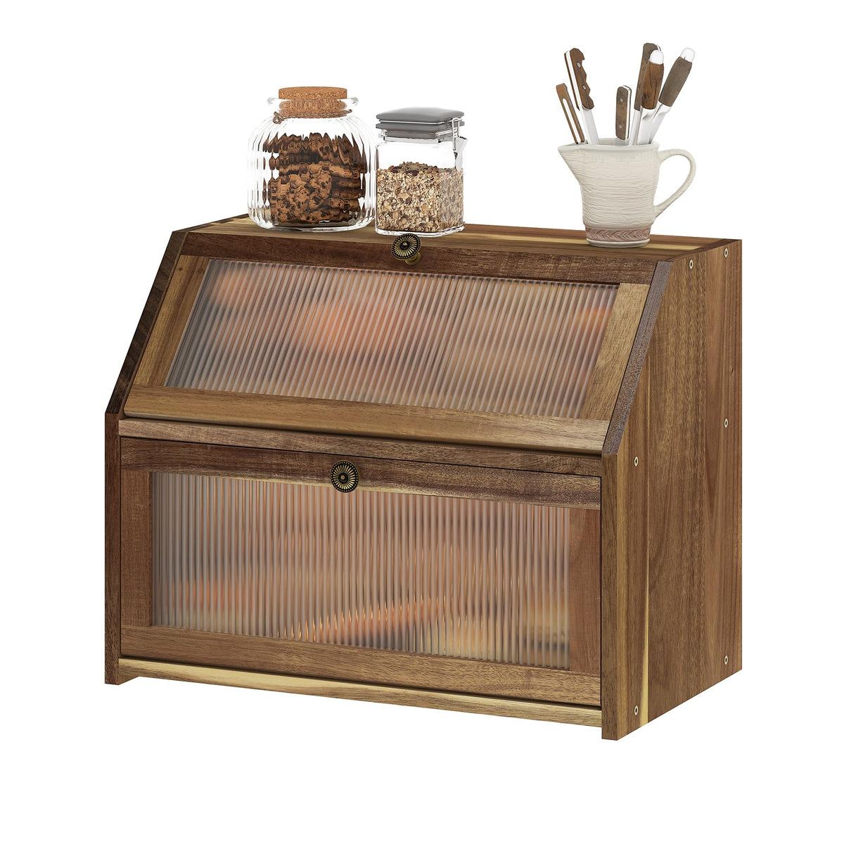 Acacia Wood 2 Layer Bread Box U28433