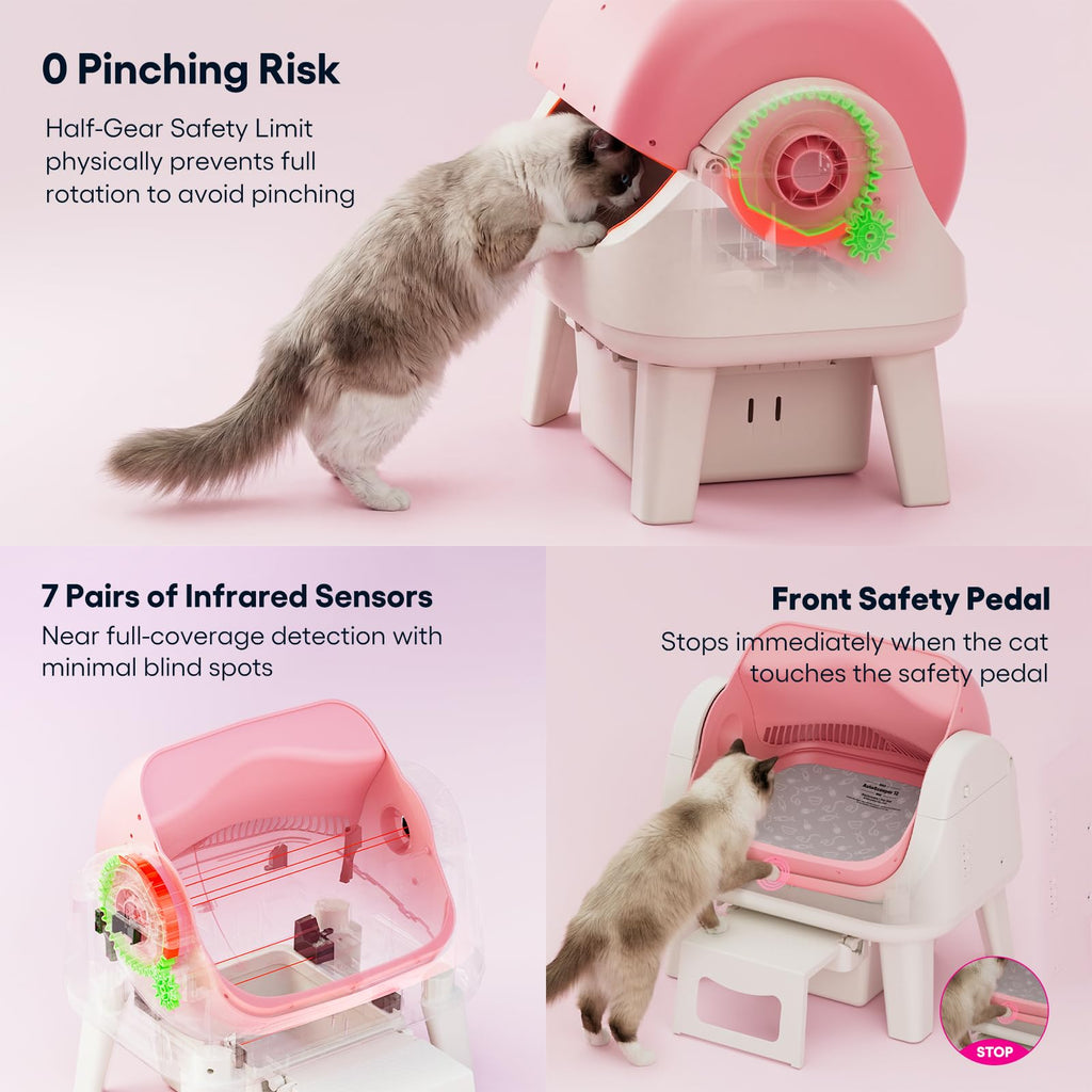 Self Cleaning Open Top Automatic Cat Litter Box Pink X79942
