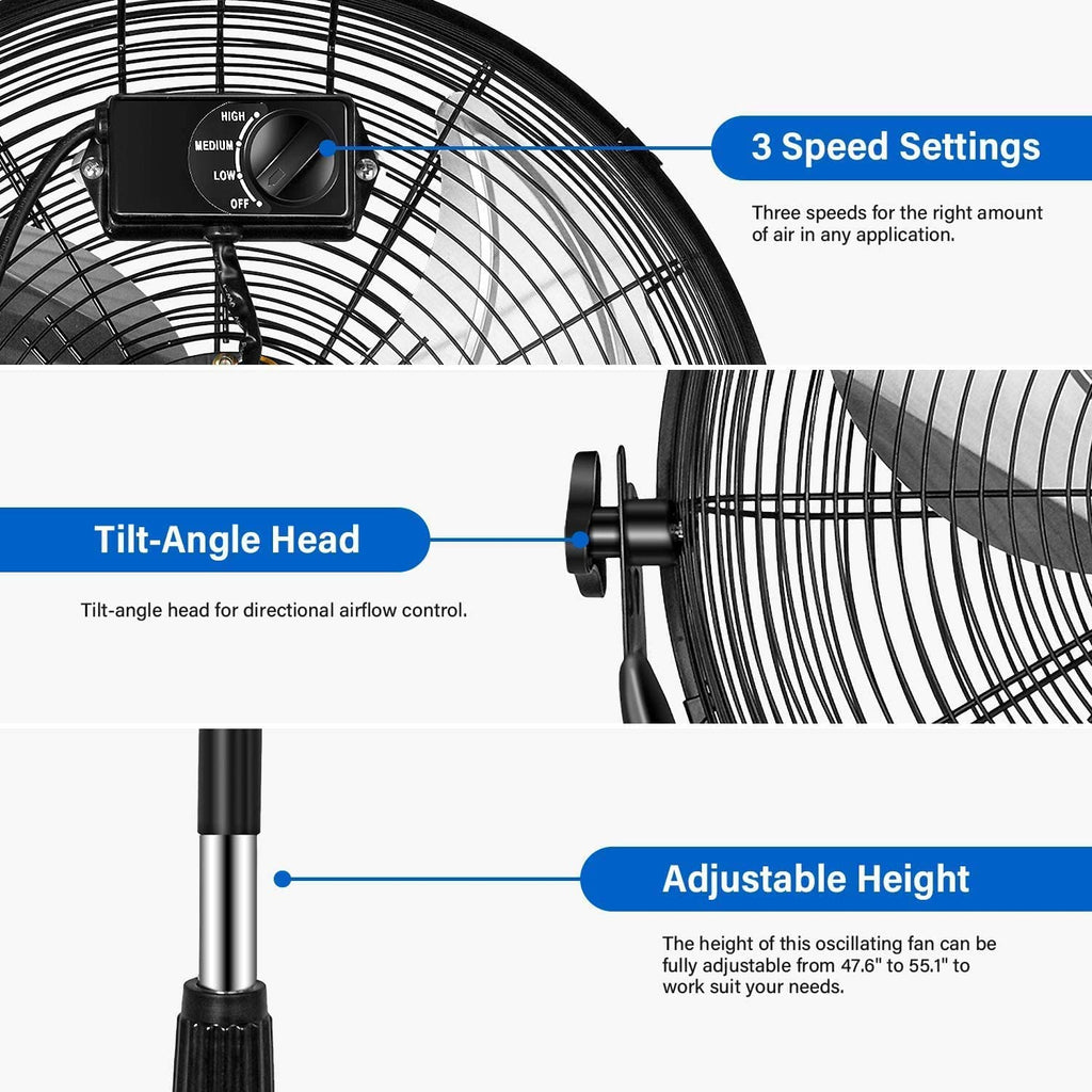 20 Inch 3-Speed High Velocity Metal Pedestal Standing Fan Y9625