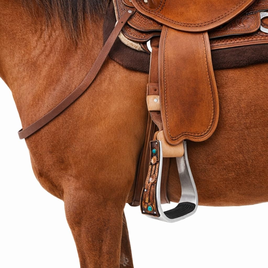 Aluminum Antique Copper Engraved Western Saddle Stirrups R402816